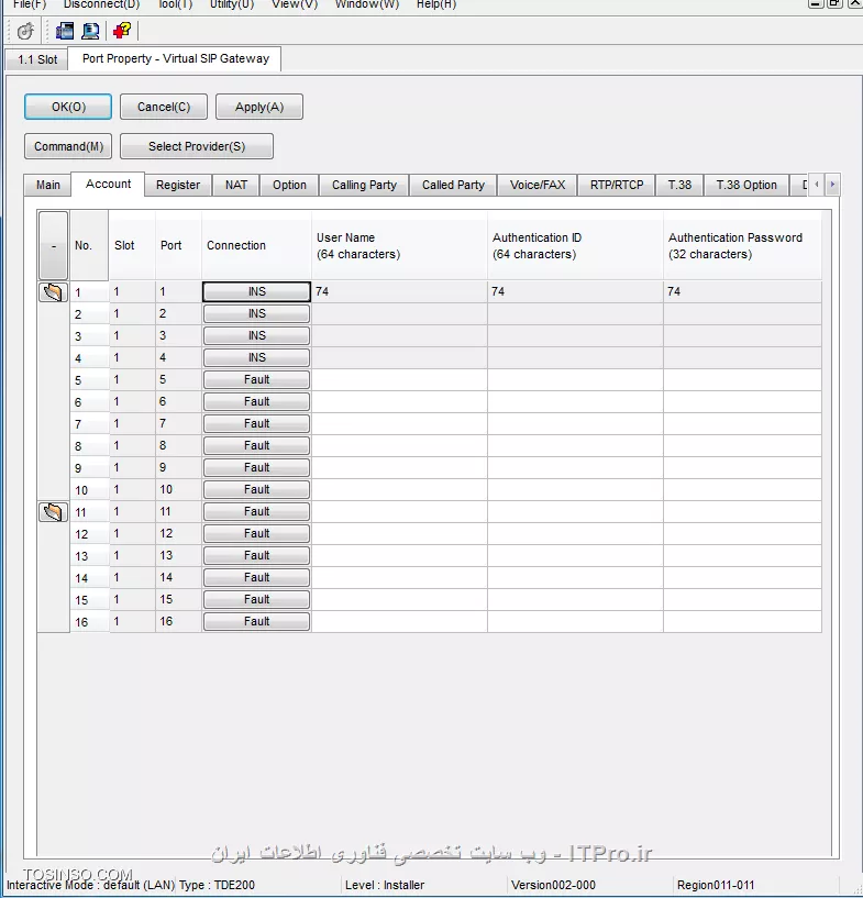 با سلام و درود فراوان خدمت شما itpro های عزیز VoIP برگرفته از Voice over internet protocol به معنای انتقال همزمان مکالمات تلفنی بر روی یک شبکه دیتا که با نام IP تلفنی نیز از ان یاد میشود. در مقابل استفاده از خطوط تلفن سنتی، VoIP از فن آوری دیجیتال استفاده می شود. مکالمات تلفنی مبتنی بر IP، تفاوت های بنیادینی با ارتباطات داده دارد و کیفیت این مکالمات ارتباط تنگاتنگی با کارایی شبکه دارد به طوری که  هر گونه تاخیر در تبادلات سطح شبکه، افت کیفیت محسوسی را به همراه خواهد داشت لذا ارتقای کارایی LAN، خطوط و تجهیزات دسترسی به شبکه گسترده، و به کارگیری ابزارهای مدیریت و کنترل کیفیت، شرط موفقیت پروژه های VoIP است. شما اگر در مجموعه سانترالی داشته باشید که توانایی برقراری ارتباط IP Base را داشته باشد می توانید آن را به راحتی با هر Call manager ارتباط برقرار کنید. شما برای انجام این کار نیاز به یک کارت DSP دارید که می بایست بروی سانترال خود نصب کنید. کار این کارت تبدیل کردن سیگنال آنالوگ به دیجیتال، کد و دیکد کردن سیگنال ها و به طور کلی مدیریت برقراری ارتباط را به عهده خواهد داشت.
||https://tosinso.com//files/get/5de1debf-fb27-4179-bb8e-9438de2b242b||
متد های متفاوتی برای برقراری این ارتباط وجود دارد که ما در این آموزش SIP Trunk را برسی خواهیم کرد. کارت های DSP بسته به مدل آنها می تواند حتی تا 64 کانال SIP را برای ما باز کنند. هر کانکشن SIP می تواند یک ارتباط بین سانترال و دیگر Call manager برقرار کند پس کارت شبکه ای که دارای 64 کانال SIP است می تواند هم زمان 64 ارتباط تلفنی هم زمان برقرار کند لازم به ذکر است برای فعال کردن همه ای این کانکشن ها می بایست لایسنس آن هم تهیه شود. به عنوان مثال اگر کارت DSP 0110 که داری 16 کانال SIP است را تهیه کنیم بصورت Default تنها 4 کانال sip آن فعال می باشد و به ازای فعال کردن هر 4 کانال دیگر می بایست لایسنس آن تهیه شود.
||https://tosinso.com//files/get/d8485073-9b1c-4b55-9343-e90225095ec8||
تصوری بالا سناریوی است که ما برای شما در نظر گرفته ایم. همان طور که مشخص است دستگاه سانترال مدل TDE 200 به وسیله یک کارت DSP به Call Manager متصل شده است.حسن این کار به این است که تلفن های آنالوگی که در دفتر مرکزی هستند بدون اینکه نیاز به خرید تلفن های IP باشند می توانند با تلفن های IP که در دیگر دفتر ما هستند ارتباط برقرار کنند که می تواند در کاهش هزینه کمک کند.حال به سراغ اجرا این سناریو میرویم.ابتدا یک کانکش SIP بروی الستیکس اینجاد میکنیم .در تب PBX >Trunks >Add SIP Trunk را انتخاب میکنیم
||https://tosinso.com//files/get/de84b1a0-0936-4a73-abca-e555e565df8e||
سپس تنظیمات زیر را انجام میدهیم 
||https://tosinso.com//files/get/530197cb-bd51-4d78-b6cc-fd58f4590597||
همان طور که در تصویر هم مشخص است در قسمت Trunk Name نام panasonic را انتخاب کرده ایم که این نام دلخواه می باشد و شما هر نامی را می توانید برای آن انتخاب کنید. در قسمت outgoing Setting یک نام برای آن انتخاب میکنیم که در این سناریو 879 انتخاب شده است و در باکس Free Detail دستورات زیر باید نوشته شود.
host=192.168.230.200
fromedomain=192.168.230.200
type=peer
context=from-trunk
insecure=very
qualify=yes
dtmfmode=rfc2833
port=35060
در خط اول که جلو host یک آیپی نوشته شده است آیپی است که بروی DSP ست شده است که در ادامه به نحوه ست کردن آیپی بروی DSP خواهیم پرداخت و خط آخر شماره پورتی است که کانکشن SIP بروی آن ارتباط برقرار خواهد کرد.
در قسمت Incoming Setting یک نام دلخواه برای USER Context انتخاب کنید و در قسمت USER Detailsدستورات زیر را تایپ کنید
type=friend
port=35060
nat=auto
secret=74
insecure=very
host=dynamic
context=from-internal
canreinvite=no
پس از انجام این مراحل تب Outbound Routes را انتخاب میکنیم
||https://tosinso.com//files/get/be7114bb-64fc-41c6-9439-8f2356a23bb2||
در قسمت Route Name یک نام دلخواه انتخاب میکنیم و تنظیمات زیر را مطابق تصویر زیر انجام میدهیم.
||https://tosinso.com//files/get/28968645-3571-4662-8bbf-077d03aae040||
بسته به سناریو خود در قسمت Dial Patterns میتوان کار های متفاوتی انجام داد که ما در اینجا در قسمت match pattern . را قرار داده ایم به این معنی که بروی تلفن های voip بدون اینکه پیش شماره ای گرفته شود بتواند با تلفن های آنالوگ ارتباط برقرار کند. اگر به جای . از 9 استفاده کرده بودیم برای برقراری ارتباط از طریق تلفن های voip کاربر می بایست ابتدا 9 را شماره گیری کند سپس شماره مورد نظر خود را بگیرد. و درآخر در قسمت Trunk Sequence نام Trunk که در مرحله قبل ایجاد کرده ایم انتخاب میشود.
خب به همین راحتی که دیدیت بود کار ما بروی الستیک به اتمام رسیده است حال به سراغ سانترال می رویم تا تنظیمات sip بروی آن دستگاه هم انجام شود.
برای برقراری ارتباط با دستگاه سانترال پاناسونیک از نرم افزار  PBX Unified انجام می شود
||https://tosinso.com//files/get/ca39bf89-2326-449e-a6d8-1b119be1763f||
در فیلد Enter Program Code می بایست INSTALLER را تایپ کنیم تا دسترسی کامل بروی سانترال داشته باشیم.
||https://tosinso.com//files/get/765346a5-1160-4d6a-8d35-c5d5f9890359||
در مرحله بعد با وارد کردن IP دستگاه و پسورد وارد محیط تنظیمات سانترال خواهید شد. اگر برای اولین بار است که لاگین میکنید پسورد دستگاه 1234  می باشد که پس از ورود آن را عوض کنید.
||https://tosinso.com//files/get/367115ba-a3a1-4494-a3df-0bc40a3085b6||
پس از ورود تب های زیادی را مشاهده میکنید که برای انجام تنظیمات IP دستگاه در تب Configuration >slot را انتخاب میکنیم 
||https://tosinso.com//files/get/329043b9-f955-405c-8ff1-307d6af6c2d2||
||https://tosinso.com//files/get/5cb94e49d2e442eaa1e2097c681a5384
با انتخاب Phisical Slot  وکلیک بروی Card Property وارد تنظیمات مربوطه می شویم
||https://tosinso.com//files/get/6b1304e9-e33e-425e-8d3b-5515c1376689||
همان طور که در تصویر بالا هم مشاهده میکنیم آیپی 192.168.230.200 برای این دستگاه ست شده است که در تنظیمات sip trunk  در الستیکس این آیپی را وارد کردیم.همچنین در تب Port Number شماره پورت را 35300 که در تنظیمات الستیکس آن را وارد کردیم.
اکنون به سراغ تنظیمات sip trunk می رویم. ابتدا بروی IPCMPR Virtual Slot کلیک میکنیم تا وارد کارت DSP شویم.
||https://tosinso.com//files/get/41898f5a-cf8b-4293-a85c-30491781f0ae||
سپس بروی Port Property کلیک میکنیم و تنظیمات را مطابق تصویر زیر انجام میدهیم 
||https://tosinso.com//files/get/d2c03560-0351-4447-8f9c-39029e5f6917||

همان طور که مشاهده میکنید چون کارت DSP ما مدل 0110 است دارای 16  در تب ip address ایپی الستیکس وارد شده است
||https://tosinso.com//files/get/cd2a9dc3-e735-4573-877f-4925717e4df2||
در تب Account  تنظیمات بالا را انجام میدهیم سپس در Connection بروی دکمه fault کلیک میکنیم تا به حالت INT شود 
||https://tosinso.com//files/get/b2c2dbbc-116b-4121-9b21-7feb4e4e622b||
در مرحله بعد نوبت به این می رسد که تلفن های آنالوگ با تلفن های ip ارتباط بر قرار کنند همان طور که در تصویر بالا هم مشاهده میکنید در تب Private Network یک Digit تعریف میکنیم به عنوان پیش شماره. که 4 در نظر گرفته شده است. باید دقت کنید که این پیش شماره برای موارددیگر تعریف نشده باشد. به عنوان مثال به صورت پیش فرض 0 برای آزاد کردن خطوط شهری استفاده میشود. در تب Remove Number عدد 1 را قرار داده ایم که به این معناست که سانترال یک Digit را از شماره حذف کند
خب دوستان گیج نشوید الان یه مثال میزنم که کامل براتون روشن بشه. فرض کنید شماره های که روی الستیکس رجیستر کرده اید به این شکل 1X,2X,3X,... یعنی 10 ،20و30 باشد حال اکر از طریق شماره های آنالوگ بخواهیم با این شماره ها تماس گرفته شود ابتدا باید 4 را قبل از شماره گرفته شود بعد شماره  تلفن IP وارد کنیم. خب پس اگر ما 4 را از شماره حذف نکنیم انگار شماره 410 را شماره گیری کرده ایم بنابراین ارتباط برقرار نمی شود پس برای رفع این مشکل یه تک شماره را حذف میکنیم . 
در تب TRUNK group شماره 33 که شماره اسلات DSP بود وارد میکنیم که تماس های از این لاین خارج شود.
خب تبریک میگم. شما تونستید ارتباط بین Elastix و سانترال را برقرار کنید. شاد و پیروز باشید

نویسنده : سهیل قاسمی
منبع : |جزیره ویپ وب سایت توسینسو::https://tosinso.com/network|
هرگونه نشر و کپی برداری بدون ذکر منبع و نام نویسنده دارای اشکال اخلاقی است