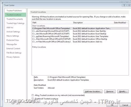 ||http://tosinso.com/files/get/66695c99-2052-48b6-8afa-b602cdf2afda||
! کوچک و بزرگ کردن حروف
حنماً میدانید زبان انگلیسی دارای دو نوع حروف است (کوچک و بزرگ) اگر در محیط Microsoft Word متنی دارید که تماماً با حروف کوچک است ولی ما میخواهیم اول تمام این کلمات به صورت بزرگ باشد و مابقی کوچک مثلا:
<ltr>
My Name Is Farhad Khanlari And I Love Itpro
<ltr>
برای این منظور کافی است پس از Select کردن متن از کلید های ترکیبی *Shift+F3* استفاده نمایید .
ضمناً این کلید ترکیبی را اگر دو بار پشت هم اجرات کنید تمام حروف بزرگ را به حروف کوچک و تمام حروف کوچک را به بزرگ تبدیل میکند .

||http://tosinso.com/files/get/fc4ce277-5953-417a-93f4-f6656c36388d||
! جداسازی تصویر از متن
حتماً براتون پیش اومده که یه متن زیاد دارای عکس های متعددی هست و میخوایید تمام عکس هاش رو جداگانه داشته باشید.
اگر فایل ورد شما ترکیبی از متن و تصویر است، میتوان متن را از تصویر جدا کرده و هر دو را به صورت جداگانه در اختیار داشته باشید.
ابتدا منوی اصلی نرم افزار ورد را باز نمایید(سمت چپ بالا)
 
سپس از قسمت save گزینه Other formats را انتخاب نمایید مطابق تصویر زیر
||http://tosinso.com/files/get/7da0f763-aa5a-4f21-b27d-e74e9f561e1b|| 
از قسمت save as type که نوع فورمت ها می باشد گزینه Web pages را انتخاب نمایید. 
و با نام مورد نظر فایل را save کنید
سپس به پوشه‌ای که فایل خود را در آن ذخیره کرده‌اید، بروید.

! طریقه نوشتن فرمول‌های ریاضی
حتماً برای دانشجویان و اساتیدی که دنبال این هستند که فرمول ریاضی خود را به صورت فایل ورد تمیز و خوانا تایپ نمایند این روش به کار خواهد آمد
ابتدا منوی اصلی نرم افزار ورد را باز نمایید(سمت چپ بالا)
 ||http://tosinso.com/files/get/aeca45c8-21be-4b2d-9255-f8e57ccdfe3b||
در پنجره‌ جدید همانند تصویر customize را انتخواب سپس سربرگ Commands را زده و Insert‌ Tab را انتخواب کنید
سپس Equation را select کنید و در نهایت add را بزنید
||http://tosinso.com/files/get/1ac36890-7417-44cf-941b-8d90769a6a60||

! بر طرف کردن مسدود شدن فایل ها در office 2013
اگر در office2013 با مشکل باز شدن فایل‌ها مواجه شده‌اید میتوانید به سادگی فایل های مسدود شده خود را باز نمایید
برای این منظور روی فایل مسدود شده راست کلیک و properties را انتخاب کنید از پنجره باز شده جدید ok را نتخاب نمایید. تا دیگر با پیغام خطای باز کردن فایل برنخورید.
 ||http://tosinso.com/files/get/92745597-6dec-492d-9617-7f99bc49e512||
اگر چندین فایل شما مسدود شده است از روش زیر استفاده کنید
اول نرم افزار مورد نظر را از مجموعه‌ی آفیس اجرا کنید. سپس Option را از منوی File انتخاب کنید در نهایت سپس Trust center را بزنید.
 بر روی دکمه‌ی Trust center setting کلیک نمایید.
||http://tosinso.com/files/get/cd414701-b077-496d-9aab-c09e360b0b1c||
Trusted locations را انتخاب کرده و جهت اضافه کردن یک مسیر جدید بر روی دکمه‌ی Add new location کلیک کنید.
ضمناً ، در قسمت Path می‌توان مسیر مورد نظرتان را وارد کنید و Ok کنید


نویسنده : فرهاد خانلری 
منبع : انجمن تخصصی فناوری اطلاعات ایران 
هرگونه نشر و کپی برداری بدون ذکر منبع و نام نویسنده دارای اشکال اخلاقی می باشد 