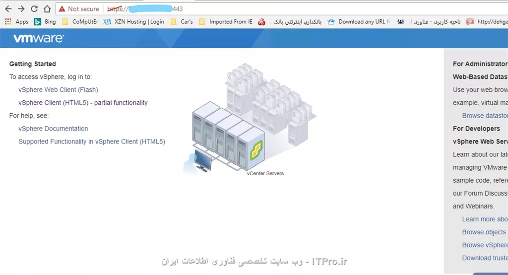 با سلام خدمت دوستان و اساتید.

ما یک  vCenter Server 6.5 داریم در محیط داخلی شبکه با آدرس 192.168.1.10 قابل دسترس هست

میخواستیم که از بیرون شبکه هم بتونیم به کنسول web Client وارد بشیم

من تو روتر میکروتیک  2 تا رولNAT زدم صورت زیر که  هرکسی با پورت  443 و 9443 آی پی پابلیک ما رو ریدایرکت بشه به آدرس vCenter(192.168.1.10

الان وقتی از بیرون با 443 میخوایم بیایم صفحه وب اولیه vCenter رو میبینیم

||https://tosinso.com/files/get/ce026b68-729a-486b-84a2-ab4db125cb92||
ولی وقتی روی لینک های صفحه یا با پورت  9443 میخوایم وارد صفحه احراز هویت بشیم متاسفانه خطای the web page cannot reached رو میبینیم .

جالب اینجاست بعد اینتر که آدرس لوکالی vCenter رو ما تو براوزر میبینیم

||https://tosinso.com/files/get/4212a8b6-825f-47f7-a43e-ec2f9e60bbdb||
یعنی وقتی از بیرون شبکه توی براوزر 10.10.10.10:9443 رو اینتر میزنیم میره به 192.168.1.10......... و از این آدرس صفحه رو میخواد.

ممنون میشم از دوستان که در این قضیه راهنماییم کنند.