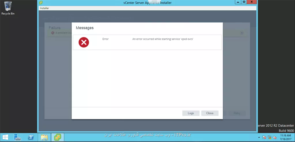 سلام دوستان ، موقع نصب VCSA6.5 با ERROR زیر مواجه میشم 

an error occurred while starting service 'vpxd-svcs

||https://tosinso.com/files/get/ce600935-73eb-4edb-88e6-0f7bcbb6f699||