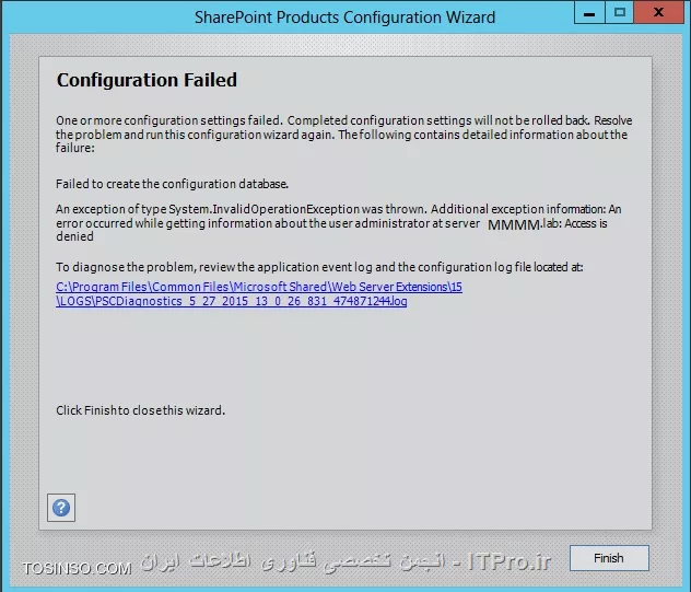 کسی از دوستان در sharepoint با این پیغام خطا روبرو شده؟ در مرحله پایانی نصب بعد از همه موارد با یک همچین پیغامی مواجه شدم  :

<c#>
The configuration database was successfully created on the SQL server
, although the permissions of the farm account had not been applied. 
<c#>

||http://tosinso.com/files/get/cf0246af-0656-41ef-bdff-7731c44b2bbf||

با تشکر