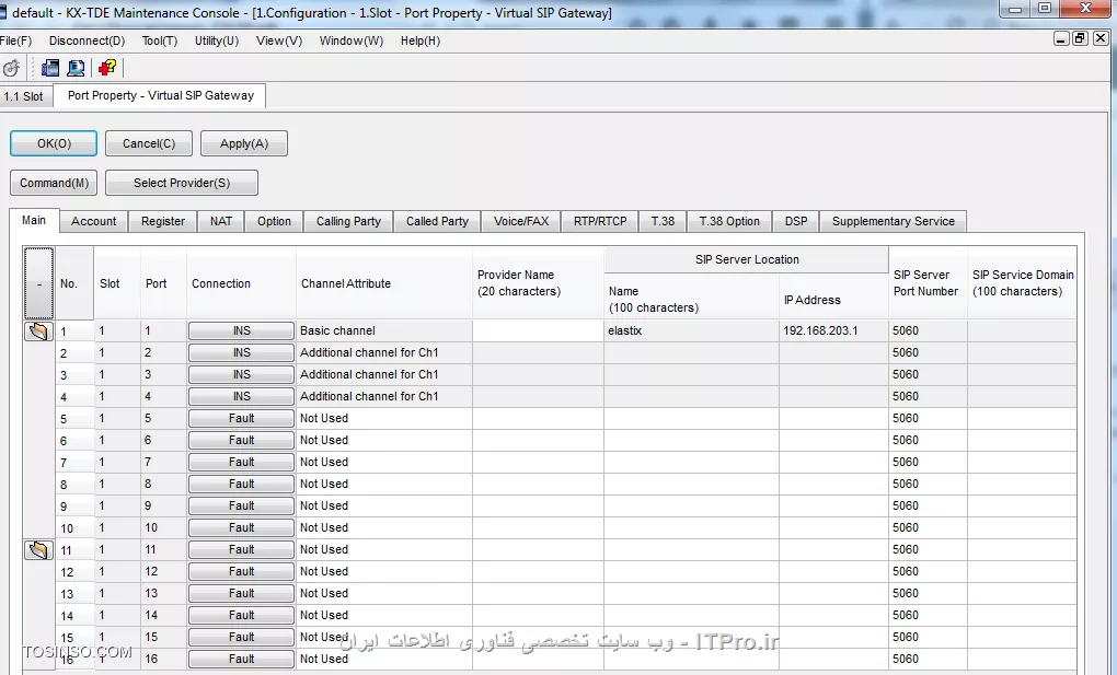 با سلام و درود فراوان خدمت شما itpro های عزیز VoIP برگرفته از Voice over internet protocol به معنای انتقال همزمان مکالمات تلفنی بر روی یک شبکه دیتا که با نام IP تلفنی نیز از ان یاد میشود. در مقابل استفاده از خطوط تلفن سنتی، VoIP از فن آوری دیجیتال استفاده می شود. مکالمات تلفنی مبتنی بر IP، تفاوت های بنیادینی با ارتباطات داده دارد و کیفیت این مکالمات ارتباط تنگاتنگی با کارایی شبکه دارد به طوری که  هر گونه تاخیر در تبادلات سطح شبکه، افت کیفیت محسوسی را به همراه خواهد داشت لذا ارتقای کارایی LAN، خطوط و تجهیزات دسترسی به شبکه گسترده، و به کارگیری ابزارهای مدیریت و کنترل کیفیت، شرط موفقیت پروژه های VoIP است. شما اگر در مجموعه سانترالی داشته باشید که توانایی برقراری ارتباط IP Base را داشته باشد می توانید آن را به راحتی با هر Call manager ارتباط برقرار کنید. شما برای انجام این کار نیاز به یک کارت DSP دارید که می بایست بروی سانترال خود نصب کنید. کار این کارت تبدیل کردن سیگنال آنالوگ به دیجیتال، کد و دیکد کردن سیگنال ها و به طور کلی مدیریت برقراری ارتباط را به عهده خواهد داشت.
||https://tosinso.com//files/get/5de1debf-fb27-4179-bb8e-9438de2b242b||
متد های متفاوتی برای برقراری این ارتباط وجود دارد که ما در این آموزش SIP Trunk را برسی خواهیم کرد. کارت های DSP بسته به مدل آنها می تواند حتی تا 64 کانال SIP را برای ما باز کنند. هر کانکشن SIP می تواند یک ارتباط بین سانترال و دیگر Call manager برقرار کند پس کارت شبکه ای که دارای 64 کانال SIP است می تواند هم زمان 64 ارتباط تلفنی هم زمان برقرار کند لازم به ذکر است برای فعال کردن همه ای این کانکشن ها می بایست لایسنس آن هم تهیه شود. به عنوان مثال اگر کارت DSP 0110 که داری 16 کانال SIP است را تهیه کنیم بصورت Default تنها 4 کانال sip آن فعال می باشد و به ازای فعال کردن هر 4 کانال دیگر می بایست لایسنس آن تهیه شود.
||https://tosinso.com//files/get/d8485073-9b1c-4b55-9343-e90225095ec8||
تصوری بالا سناریوی است که ما برای شما در نظر گرفته ایم. همان طور که مشخص است دستگاه سانترال مدل TDE 200 به وسیله یک کارت DSP به Call Manager متصل شده است.حسن این کار به این است که تلفن های آنالوگی که در دفتر مرکزی هستند بدون اینکه نیاز به خرید تلفن های IP باشند می توانند با تلفن های IP که در دیگر دفتر ما هستند ارتباط برقرار کنند که می تواند در کاهش هزینه کمک کند.حال به سراغ اجرا این سناریو میرویم.ابتدا یک کانکش SIP بروی الستیکس اینجاد میکنیم .در تب PBX >Trunks >Add SIP Trunk را انتخاب میکنیم
||https://tosinso.com//files/get/de84b1a0-0936-4a73-abca-e555e565df8e||
سپس تنظیمات زیر را انجام میدهیم 
||https://tosinso.com//files/get/530197cb-bd51-4d78-b6cc-fd58f4590597||
همان طور که در تصویر هم مشخص است در قسمت Trunk Name نام panasonic را انتخاب کرده ایم که این نام دلخواه می باشد و شما هر نامی را می توانید برای آن انتخاب کنید. در قسمت outgoing Setting یک نام برای آن انتخاب میکنیم که در این سناریو 879 انتخاب شده است و در باکس Free Detail دستورات زیر باید نوشته شود.
host=192.168.230.200
fromedomain=192.168.230.200
type=peer
context=from-trunk
insecure=very
qualify=yes
dtmfmode=rfc2833
port=35060
در خط اول که جلو host یک آیپی نوشته شده است آیپی است که بروی DSP ست شده است که در ادامه به نحوه ست کردن آیپی بروی DSP خواهیم پرداخت و خط آخر شماره پورتی است که کانکشن SIP بروی آن ارتباط برقرار خواهد کرد.
در قسمت Incoming Setting یک نام دلخواه برای USER Context انتخاب کنید و در قسمت USER Detailsدستورات زیر را تایپ کنید
type=friend
port=35060
nat=auto
secret=74
insecure=very
host=dynamic
context=from-internal
canreinvite=no
پس از انجام این مراحل تب Outbound Routes را انتخاب میکنیم
||https://tosinso.com//files/get/be7114bb-64fc-41c6-9439-8f2356a23bb2||
در قسمت Route Name یک نام دلخواه انتخاب میکنیم و تنظیمات زیر را مطابق تصویر زیر انجام میدهیم.
||https://tosinso.com//files/get/28968645-3571-4662-8bbf-077d03aae040||
بسته به سناریو خود در قسمت Dial Patterns میتوان کار های متفاوتی انجام داد که ما در اینجا در قسمت match pattern . را قرار داده ایم به این معنی که بروی تلفن های voip بدون اینکه پیش شماره ای گرفته شود بتواند با تلفن های آنالوگ ارتباط برقرار کند. اگر به جای . از 9 استفاده کرده بودیم برای برقراری ارتباط از طریق تلفن های voip کاربر می بایست ابتدا 9 را شماره گیری کند سپس شماره مورد نظر خود را بگیرد. و درآخر در قسمت Trunk Sequence نام Trunk که در مرحله قبل ایجاد کرده ایم انتخاب میشود.
خب به همین راحتی که دیدیت بود کار ما بروی الستیک به اتمام رسیده است حال به سراغ سانترال می رویم تا تنظیمات sip بروی آن دستگاه هم انجام شود.
برای برقراری ارتباط با دستگاه سانترال پاناسونیک از نرم افزار  PBX Unified انجام می شود
||https://tosinso.com//files/get/ca39bf89-2326-449e-a6d8-1b119be1763f||
در فیلد Enter Program Code می بایست INSTALLER را تایپ کنیم تا دسترسی کامل بروی سانترال داشته باشیم.
||https://tosinso.com//files/get/765346a5-1160-4d6a-8d35-c5d5f9890359||
در مرحله بعد با وارد کردن IP دستگاه و پسورد وارد محیط تنظیمات سانترال خواهید شد. اگر برای اولین بار است که لاگین میکنید پسورد دستگاه 1234  می باشد که پس از ورود آن را عوض کنید.
||https://tosinso.com//files/get/367115ba-a3a1-4494-a3df-0bc40a3085b6||
پس از ورود تب های زیادی را مشاهده میکنید که برای انجام تنظیمات IP دستگاه در تب Configuration >slot را انتخاب میکنیم 
||https://tosinso.com//files/get/329043b9-f955-405c-8ff1-307d6af6c2d2||
||https://tosinso.com//files/get/5cb94e49d2e442eaa1e2097c681a5384
با انتخاب Phisical Slot  وکلیک بروی Card Property وارد تنظیمات مربوطه می شویم
||https://tosinso.com//files/get/6b1304e9-e33e-425e-8d3b-5515c1376689||
همان طور که در تصویر بالا هم مشاهده میکنیم آیپی 192.168.230.200 برای این دستگاه ست شده است که در تنظیمات sip trunk  در الستیکس این آیپی را وارد کردیم.همچنین در تب Port Number شماره پورت را 35300 که در تنظیمات الستیکس آن را وارد کردیم.
اکنون به سراغ تنظیمات sip trunk می رویم. ابتدا بروی IPCMPR Virtual Slot کلیک میکنیم تا وارد کارت DSP شویم.
||https://tosinso.com//files/get/41898f5a-cf8b-4293-a85c-30491781f0ae||
سپس بروی Port Property کلیک میکنیم و تنظیمات را مطابق تصویر زیر انجام میدهیم 
||https://tosinso.com//files/get/d2c03560-0351-4447-8f9c-39029e5f6917||

همان طور که مشاهده میکنید چون کارت DSP ما مدل 0110 است دارای 16  در تب ip address ایپی الستیکس وارد شده است
||https://tosinso.com//files/get/cd2a9dc3-e735-4573-877f-4925717e4df2||
در تب Account  تنظیمات بالا را انجام میدهیم سپس در Connection بروی دکمه fault کلیک میکنیم تا به حالت INT شود 
||https://tosinso.com//files/get/b2c2dbbc-116b-4121-9b21-7feb4e4e622b||
در مرحله بعد نوبت به این می رسد که تلفن های آنالوگ با تلفن های ip ارتباط بر قرار کنند همان طور که در تصویر بالا هم مشاهده میکنید در تب Private Network یک Digit تعریف میکنیم به عنوان پیش شماره. که 4 در نظر گرفته شده است. باید دقت کنید که این پیش شماره برای موارددیگر تعریف نشده باشد. به عنوان مثال به صورت پیش فرض 0 برای آزاد کردن خطوط شهری استفاده میشود. در تب Remove Number عدد 1 را قرار داده ایم که به این معناست که سانترال یک Digit را از شماره حذف کند
خب دوستان گیج نشوید الان یه مثال میزنم که کامل براتون روشن بشه. فرض کنید شماره های که روی الستیکس رجیستر کرده اید به این شکل 1X,2X,3X,... یعنی 10 ،20و30 باشد حال اکر از طریق شماره های آنالوگ بخواهیم با این شماره ها تماس گرفته شود ابتدا باید 4 را قبل از شماره گرفته شود بعد شماره  تلفن IP وارد کنیم. خب پس اگر ما 4 را از شماره حذف نکنیم انگار شماره 410 را شماره گیری کرده ایم بنابراین ارتباط برقرار نمی شود پس برای رفع این مشکل یه تک شماره را حذف میکنیم . 
در تب TRUNK group شماره 33 که شماره اسلات DSP بود وارد میکنیم که تماس های از این لاین خارج شود.
خب تبریک میگم. شما تونستید ارتباط بین Elastix و سانترال را برقرار کنید. شاد و پیروز باشید

نویسنده : سهیل قاسمی
منبع : |جزیره ویپ وب سایت توسینسو::https://tosinso.com/network|
هرگونه نشر و کپی برداری بدون ذکر منبع و نام نویسنده دارای اشکال اخلاقی است