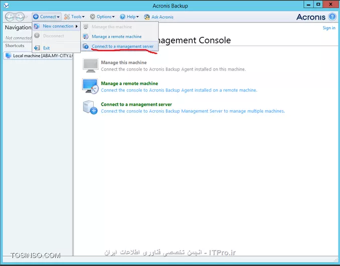 در ادامه بحث Backup گیری در خدمت شما دوستان عزیز هستیم.در این اینجا قصد دارم مباحث و عملکرد Acronis Backup Advanced را در شبکه های امروزی را بصورت چند آموزش از نصب آن تا دیگر ویژگی های آن را آموزش دهم.کلا  علاوه بر Acronis true image دو نسخه دیگر مخصوص همین کمپانی برای بک اپ گیری وجود دارد:
<ltr>
* Acronis backup
* Acronis backup advanced
<ltr>
گذینه اول برای استفاده بر روی یک Node ایجاد شده و تمام نیازهای که برای بک اپ گیری به آن نیاز داریم را براورده می کند. ولی گذینه دوم بصورت Server/Client می باشد بدینصورت که شما کنسول مدیریتی آن را نصب می کنید و Components های آن را از یک نقطه مرکزی بر روی سرور و کلاینتها Deploy می کند.ویژگی های این دو نسخه را در جداول زیر ببنید
||http://tosinso.com/files/get/f1c867f0-21f7-411e-a02e-84a6e62be172||
||http://tosinso.com/files/get/a304cbb7-6a96-4f17-bfaa-626c15243b28||

!اجزای Acronis backup advanced :
--
 Agent for windows:
مثل هر برنامه ی دیگر مانند Backup Exec این برنامه برای Backup گیری کلاینتها و سرورها باید Agent مخصوص آن بر روی آن Node نصب شود. وقتی Agent را بر روی آن Node نصب کنید می توانید کارهای زیر را انجام دهید:
<ltr>
•	Disk Backup
•	File Backup
•	Conversion to a virtual machine
•	Disk Management
<ltr>
Agent for Linux :
مانند مورد قبلی می باشد. وقتی Agent را بر روی آن Node نصب کنید می توانید کارهای زیر را انجام دهید:
<ltr>
•	Disk Backup
•	File Backup
•	Conversion to a virtual machine
<ltr>
Agent for VMware:
Acronis backup advanced را قادر می سازد بدون نصب Agent بر روی  Guest از VM بک اپ تهیه کنید و آن را ریکاور کنید. این روش به agent-less backup or backup at a hypervisor level معروفه.

Agent for Hyper-V :
دقیقا مانند مورد قبلی می باشد.

Agent for Exchange:
بوسیله Agent فوق می توانید از Database and Mailbox اکسچنج بک آپ تهیه کنید و در مواقع اضطراری آنها را ریکاور کنید.این Agent از VSS خود ویندوز برای پروسه Backupگیری استفاده می کند.خیلی خیلی تاکید می کنم به مبحث VSS ویندوز و روش کار آن تسلط پیدا کنید. این امر برای هر Administrator الازمی و مهم می باشد. برای اطلاع بیشتر لینک زیر را مطالعه کنید:
<c#>
https://technet.microsoft.com/en-us/library/ee923636(v=ws.10).aspx
<c#>

Agent for SQL:
با نصب Agent بالا می توانید از دیتابیس SQL به دوصورت Backup تهیه کنید:
<ltr>
•	single-pass dis
•	application backups
<ltr>
این Agent نیز مانند Agent for Exchange از Microsoft VSS استفاده می کند. در نتیجه Logهای SQL بعد از اتمام Backup پاک می کند. (این قابلیت قابل تنظیمه)

Agent for Active Directory:
مانند دو Agent قبلی می باشد که باز هم از Microsoft VSS استفاده می کند.

Management Server:
یک سرور مرکزی می باشد که می تواند تمام عملیات Backupگیری و Recovery را از یک نقطه هندل کند.

Storage Node:
هدف ایجاد این رل ایجاد یک نقطه مرکزی برای ذخیره سازی Backupهای گرفته شده توسط Acronis backup advanced می باشد. استفاده از این قابلیت باعث انعطاف پذیری و پایداری در ذخیره سازی Backupها می شود و یکی از مهمترین عملکرد این قابلیت استفاده از deduplication of backups می باشد.این قابلیت می تواند از طریق Management Server مدیریت شود.

Components for Remote Installation:
Packageهای وجود دارد که باید بر روی Remote Machine نصب شود. این Package ها می توانند از طرق کنسول اکرونیس بصورت Local یا بوسیله Management Server بر روی Client/Server  نصب شود.

PXE Server:
شما بوسیله این قابلیت می توانید Client/Server را از طریق شبکه با Acronis Bootable Media بوت کنید و Take مورد نظر خود را انجام دهید.
 Acronis Wake-on-LAN Proxy:
شما با این قابلیت می توانید از Client/Serverهای که در Subnetهای دیگر (شبکه های دیگر) وجود دارند Backup تهیه کنید و در موارد اضطراری آنها را Recover کنید.

Management Console :
شما بوسیله این ابزار می توانید به Management Server یا هر Client/Serverی که Agent روی آن نصب شده دسترسی داشته باشید. برای این کامپوننت دو توزیع وجود دارد یکی برای پلتفرم Windowsی و یکی برای پلتفرمهای Linuxی.
توزیع لینوکس دو عیب عمده دارد:
<ltr>
•	Remote installation of Acronis Backup components is not available.
•	The Active Directory-related features, such as browsing the AD, are not available.
<ltr>
کمپانی اکرونیس توصیه می کند از توزیع Windows استفاده شود.

Bootable Media Builder :
همانطور که قبلا در آموزشهای Acronis true image اشاره کردم شما بوسیله این قابلیت می توانید یک Media ایجاد کنید و Client/Server را با این مدیا boot کنید.

License Server :
شما بوسیله این سرویس می توانید کلیدهای فعال سازی را بر عهده یک سرور بگذارید و این سرور می تواند فعال سازی این محصول را به نحوه احسنت انجام دهد. در بخش بعدی توضیح میدم که اگر این سرور در شبکه نباشد همه Agentهای که بر روی Client/Server نصب می شود از کار می افتد.شما می توانید این سرور را با خود Management Server نصب کنید یا بر روی یک Member Server.

Management Web-base:
شما با فعال کردن این قابلیت در حین نصب Acronis backup advanced کاربران را قادر می سازید که بوسیله یک web browser به Acronis backup advanced وصل شوند و کامپوننت لازم را بر روی client/server خود نصب کنند.
اینم از اجزای Acronis backup advanced

! Licensing
--
در این قسمت لازم می بینم درباره Licenseهای این محصول توضیحاتی بدم (گرچه در ایران این بحث مهمی نیست و خیلی از ما این بحث را نادیده میگیریم، ولی کار نادرست و غلطی می باشد. پروسه Backupگیری پروسه مهم و حیاتی می باشد شما حسابشو بکنید اگر بحث License را نادیده بگیریم می تواند در این پروسه اختلاتی  بوجود آورد و کل ارزش واطلاعات آن سازمان  از بین می رود)
بصورت خلاصه: وقتی شما یک agent را بر روی client/server نصب می کنید در مراحل نصب از شما Active key درخواست می کند که می توانید این پروسه را دستی یا بوسیله License Server بصورت اتومات  انجام دهید.
*در شرایط زیر شما مجبور نیستید در حین نصب Agent بر روی client/server لایسنی وارد کنید:*
•	استفاده از محصول بصورت آزمایشی. Try mode
•	وقتی نرم افزار را فقط برای Cloud Backup نصب کنید. این روش نیازی به لایسنس ندارید بلکه باید یک اشتراک یا یک Account در Acronis بسازید و فایلهای Backup را در سرورهای Acronis ذخیره کنید.
•	وقتی Agent for VMware را بر روی ESXI نصب می کنید لازم نیست لایسنی وارد کنید. وقتی برای اولین بار قصد دارید که از Guest یک Backup تهیه کنید باید لایسنس وارد کنید.
نکته : وقتی Agentی را بر روی Client/Server نصب می کنید با استارت شدن سرویس Agent به License Server وصل می شود و بعد از آن هر 5 روز یکبار به License Server وصل می شود. Agent بدون License Server می تواند تا 60 روز به کار خود ادامه دهد در غیر اینصورت عملکرد Agent متوقف می شود. این مسئله هم برای وقتی که License معتبری برای Agent وجود نداشته باشد صدق می کند.
این سناریو را با دقت بخوانید:
||http://tosinso.com/files/get/a5e19afc-e108-420a-ad8f-3124cd94a0ed||
نکته : هرAgent for VMware and Agent for Hyper-V بر روی Host نصب و فعال می شود، که با نصب این ایجنت می توانید تا بی نهایت از VM های درون Host بک اپ تهیه کنید. 
نکته: بعضی از سازمانها Agent مخصوص آن سرویس مانند AD, Exchange or SQL را بر روی Guest System نصب می کنند (برای استفاده از قابلیت GRT)  که علاوه بر Agent for vmware and hyper-v باید برای این نوع ایجنتها هم لایسنس تهیه کنید.
جدول زیر تعیین میکند برای چه سرویسهای که مجازی سازی ارائه می دهد باید لایسنس تهیه کنید:
||http://tosinso.com/files/get/5666c041-0fb7-4fbb-add1-d40262e6acc7||

! سیستم عاملهای که Acronis برای اجزای Acronis Backup Advanced پشتیبانی می کند:
--
 سیستم عاملهای پشتیبانی شده برای Agent for Windows
||http://tosinso.com/files/get/a7e888cc-c990-4414-bda1-d66b98d642f9||
سیستم عاملهای پشتیبانی شده برای Acronis backup advanced for PC
||http://tosinso.com/files/get/0b96f0cc-13d0-4e4b-81aa-eef869bc682d||
سیستم عاملهای پشتیبانی شده برای Agent for exchange
||http://tosinso.com/files/get/cf42f35d-aa29-4e9c-8ba8-011d1a656f40||
سیستم عاملهای پشتیبانی شده برای Agent for SQL
||http://tosinso.com/files/get/1c2f350c-5dae-4b80-8beb-a48883667b26||
سیستم عاملهای پشتیبانی شده برای Agent for Active Directory
||http://tosinso.com/files/get/eb132799-9633-49d3-8e08-f27ea8a38116||
سیستم عاملهای پشتیبانی شده برای Agent for Linux
||http://tosinso.com/files/get/77af9159-0595-498c-81ae-9c9135674b22||
سیستم عاملهای پشتیبانی شده برای Agent for Hyper-V
||http://tosinso.com/files/get/256014fa-f05c-4221-9f73-252b452746ee||
سیستم عاملهای پشتیبانی شده برای Agent for VMware
||http://tosinso.com/files/get/a68a29c5-2c80-4508-a32d-003f5b3df7f6||
سیستم عاملهای که برای نصب Acronis Backup Management Server, Acronis License Server, Acronis Backup Storage Node  پشتیبانی می شود
||http://tosinso.com/files/get/390802fe-f2be-436a-8a5a-79e7b2fab595||
سیستم عاملهای که برای Management Console پشتیبانی می شود
||http://tosinso.com/files/get/390802fe-f2be-436a-8a5a-79e7b2fab595||

! System requirements
--
||http://tosinso.com/files/get/f8dc9963-00b0-4148-8e85-244498e909fe||
||http://tosinso.com/files/get/a1c6c41d-99fe-4b0d-b5ee-1311bce6b265||

! User Right برای اجرای سرویسهای Acronis Backup Advanced 
--
بیشتر برنامه های Backupگیری یا حتی بعضی از برنامه های Windowsی  از این قائده مستثنا نیستن. قضیه از این قراره که بعضی از سرویسهای Acronis backup advanced مانند Acronis Backup agents, Acronis Backup Management Server, and Acronis Backup Storage Node وقتی بر روی کامپیوتری نصب می شوند باید سرویسهای خود را در آن کامپیوتر Run کنند. مسئله اینجاست که برای ران کردن چنین سرویسهای نیاز به privilege مناسب و مدیریتی می باشند وقتی شما کامپوننت های بالا را نصب می کنید در حین نصب از شما درخواست یک User با مجوز مدیریتی می کنند تا سرویسهای خود را با مجوز این User ران کنند.
اگر با قبلیت Manage Services Account که با آمدن Win server 2008 معرفی شده اشنائی دارید این مسئله برای شما جا افتاده می باشد.
شما بصورت کلی دو نوع User برای اینکار دارید:
<ltr>
•	Create new Account
•	Existing accounts
<ltr>
در بیشتر سناریوها گذینه اول کفایت می کند. در صورت بودن شرایط زیر از existing accounts استفاده می کنیم:
•	Acronis backup advanced را بر روی Domain Controller نصب کنید.
•	قصد معرفی یک SQL سرور برای Management سرور داشته باشید.
•	از کلاستر در Hyper-V or Exchange cluster استفاده کنید. در این صورت باید یک User با مجوز مدیریتی به ABA معرفی کنید تا به منابع بر روی Nodeهای درون کلاستر دسترسی داشته باشد.
*مجوزهای لازم برای هر دو یوزر (New user and Existing user) :*
•	Userی که سرویس Agent and Storage node service را بر روی client/server اجرا میکند باید عضو گروه Backup operation and local administrators باشد .
•	Userی که سرویسهای Management Server را اجرا میکند باید عضو گروه Acronis Centralized Admins باشد. (در بخش بعدی درباره گروه های ABA بحث میکنیم)
•	همه User ها باید مجوز Log on as a service داشته باشند.
•	همه اکانتها باید بر روی %PROGRAMDATA%\Acronis مجوز Full داشته باشند.
•	همه Userها باید در این مسیر HKEY_LOCAL_MACHINE\SOFTWARE\Acronis مجوز Full داشته باشند.
•	Userی که سرویسهای Agent را اجرا می کند همچنین باید مجوز Adjust memory quotas for a process, Replace a process level token and Modify firmware environment values را داشته باشد.

نکته : وقتی User جدیدی ایجاد میکنید این User با نام Acronis Agent User, AMS User, and ASN User ایجاد می شوند.
نکته: وقتی ABA را بر روی Member Serverی نصب میکنید مطمئن شوید User مورد نظر مجوزهای بالا را داشته باشد.

*Specifying users allowed to connect remotely :*
وقتی شما Agentی یا کامپوننت دیگری را بر روی Remote Computerی نصب می کنید باید مطمئن شوید این یوزر مجوز لازم برای نصب این کامپوننت را بر روی کامپیوتر راه دور داشته باشد وگرنه پروسه Fail می شود.
و همچنین این یوزر در ABA مجوز لازم برای این کار را داشته باشد بصورت پیش فرض اعضای گروه Acronis Remote Users این مجوز را دارند.

! Acronis backup advanced groups
--
 وقتی ABA را نصب می کنید با نصب این برنامه چند گروه بر روی سرور ایجاد می شود:
<ltr>
•	Acronis remote users
•	Acronis Centralized Admins
<ltr>
اعضای گروه اول مجوز لازم برای برقراری ارتباط  با Remote computer بوسیله Management console را دارند.
نکته : این اعضا باید بر روی کامپیوتر مقصد مجوز مدیریتی داشته باشند.
اعضای گروه دوم می توانند به Management Server بوسیله Management Console وصل وکارهای مدیریتی خود را انجام دهند.
خب!!!!!
این همه توضیح و تعریف مقدمه ای بود برای نصب این برنامه.

! Install Acronis Backup Advanced
--
همانطور که در قسمت  /سیستم عاملهای که Acronis برای اجزای Acronis Backup Advanced پشتیبانی می کند/ کند خوانده اید می توانید این برنامه را بر روی سیستم عاملهای مثل WinXP, 8 and Win 10 نصب کنید ولی اگر قصد راه اندازی این سرویس در یک محیط Domain دارید توصیه می کنم بر روی یک Windows server اینکار را انجام دهید و این Windows server باید جوین به  Domain باشد.
اول از همه شما می توانید این برنامه را از سایت زیر دانلود کنید:
<c#>
http://www.acronis.com/en-us/enterprise/download/backup/advanced-windows-server/
<c#>
قبل از نصب من User ی که قراره سرویسهای  ABA را اجرا کند ومجوز لازم بر روی client/server داشته باشد را در AD ایجاد کردم و آن را عضو Domain  Admins کردم. (در محیط واقعی سعی کنید این User بر روی خود سرور ABA و بقیه client/serverها مجوز مدیریتی داشته باشد (این یوزر را عضو Local Administrators کنید) شما می توانید این کار را بوسیله Group Policy انجام دهید)
با همان User لاگین می کنم و فایل Setup برنامه را اجرا می کنم
در صفحه اول شرایط Acronis را قبول  و Next می کنیم.
||http://tosinso.com/files/get/f9c677ad-d925-4769-9a99-40f9d5893c94||
در صفحه بالا باید تصمیم بگیرید چه کامپوننتی را  می خواهید نصب کنید ؟ اگر یک نصب Customize شده می خواهید تیک پایین را هم بزنید  که من گذینه مشخص شده را انتخاب و Next می کنم.
||http://tosinso.com/files/get/1f626b49-8652-45ad-82b1-ca885a130be6||
کامپوننت های نصب شده را می توانید مشاهده کنید. در این قسمت هم می توانید کامپوننتی را اضاف یا حذف کنید.
||http://tosinso.com/files/get/5cecf2a2-a7ea-41f1-bbc0-34e4379ed2ae||
می توانید لایسنسی را در License Server اضاف کنید
||http://tosinso.com/files/get/86437eb2-aab4-4181-bddd-8305265b0063||
واضحه next کنید
||http://tosinso.com/files/get/39ced4ee-389a-4bd7-8d5b-20b018c574fa||
Userی که با مجوز آن باید سرویسهای ABA اجرا شود را انتخاب می کنیم. 
||http://tosinso.com/files/get/56b2db84-f126-4c66-ae5d-1d9a1a544b83||
ABA برای ذخیره اطلاعات خود از SQL استفاده می کند. اگر SQLی در ساختار دارید آن را به ABA معرفی کنید وگرنه تنظیماتن بالا را پذیرفته و Next کنید
||http://tosinso.com/files/get/e8d3c88b-1b6a-4714-a99e-e9a3e2283b8b||
فعال کردن قابلیت web-base و تعریف یک پورت برای اتصال به این قابلیت.
Next و Install
بعد از تمام شدن مراحل نصب باید بوسیله Management console به Management Server وصل شویم
||http://tosinso.com/files/get/d3c7a773-3eb1-4985-86c6-4a512bcbed5c||
||http://tosinso.com/files/get/6d65e7f9-2a69-4114-af65-a1aff5b48f3d||
||http://tosinso.com/files/get/286f8770-aa89-463d-9045-1b49644ec672||

 ادامه دارد........

موفق و پیروز باشید 

نویسنده: احمد جهلولی 
منبع: |جزیره راهکارهای ذخیره سازی اطلاعات وب سایت توسینسو ::https://tosinso.com/virtualization|
نشر و کپی برداری، صرفاً با ذکر نام نویسنده و منبع مجاز می باشد. 