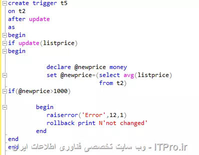 سلام
من یک trigger نوشتم اما نمی دونم مشکلش چیه و چرا جواب نمی ده...
خطایی هم که میده براتون ارسال می کنم.
||http://tosinso.com/files/get/d615395c-cfe5-4934-af76-9a1c1ccdc731||
این هم خطا
||http://tosinso.com/files/get/e0edf486-40e2-44b4-b604-6740229795f8||