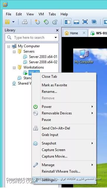 روشی که سعید جان گفته، کاملا درسته.
در ادامه صحبت های سعید جان اینکه میتونی پس از نصب VMware Tools، با Drag & Drop هم فایل رو جابجا کنی.
روش دیگه اینکه میتونی در تنظیمات VM، یه Mapped Drive بسازی که به یه فولدر روی کامپیوتر Host (کامپیوتری که VMware رو روی اون نصب کردی) لینک بشه.
سمت چپ صفحه، VM مورد نظرتو انتحاب کن و روی اون Right Click کن و سپس گزینه Settings رو انتخاب کن.

||http://www.tosinso.com/files/get/d74d124d-7bd3-45ce-a2e2-39eeb3ccd375||

در پنجره باز شده، به تب دوم یعنی Options برو و مطابق تصویر، گزینه Shared Folders رو انتخاب کن.

||http://www.tosinso.com/files/get/f48f97a9-132c-4046-92a4-f618976957ec||

در قسمت سمت راست صفحه، گزینه Add رو مطابق تصویر کلیک کن و سپس آدرس یه فولدر روی کامپیوتر Host رو انتخاب کن.

||http://www.tosinso.com/files/get/249584f4-49d4-4ad9-be87-516c333cce71||

سپس بهد از انتخاب مسیر، به صفحه اصلی (تصویر دوم) بر میگردی و دومین گزینه از بالا Always Enabled رو انتخاب میکنی.

||http://www.tosinso.com/files/get/fd2a7649-d4c2-4fbf-af30-235203b4e832||

حالا از این به بعد هر زمان که My Computer را روی کامپیوتر VM باز کنی، یه Mapped Drive به فولدری که انتخاب کردی مشاهده می کنی و میتونی فایل ها رو از شریق این فولدر به اشتراک بگذاری.

روش دیگه ای هم مثل شبکه کردن کامپیوتر VM و Host و یا در یک Range قرار دادن IP ها وجود داره که ترجیحا بهتر هستش که از یکی از 2 روش بالا استفاده بشه.

اگر سوالی بوذ، حتما بپرسین.
مرسی
