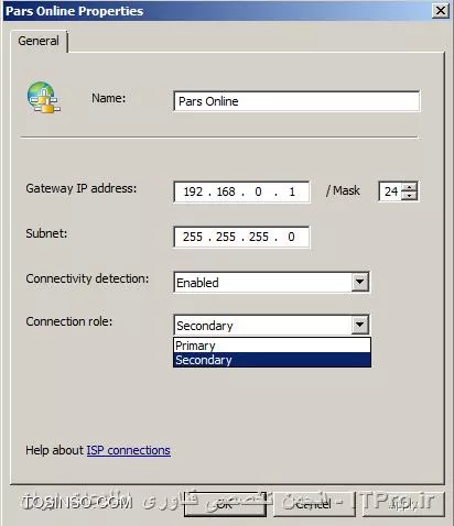 تصویر هفدهم : تغییر Connection Role های ISP Redundancy به حالت Failover