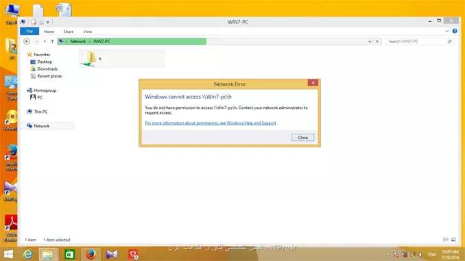 آقا من برا کامپیوتر رومیزی IP 192.168.101 رو دادم و برا لب تاپ هم IP 192.168.1.100 و آی پی مودم هم که 192.168.1.1 بود،بعد هم از کامپیوتر رومیزی و هم لب تاپ تو cmd از هر دوتا سیستم ping گرفتم و ارتباطشون برقرار بود حتی با مودم هم ping گرفتم ارتباط هر دوتا برقرار بود،وقتی یه درایو یا فولدر رو share میکنم تو هر دو سیستم نشون میده ولی وقتی میخای فولدر یا درایو share شده رو بازش کنی این خطا رو نشون میده و اجازه نمیده به اطلاعات فولدر یا درایو دسترسی داشته باشی مشکل از کجاس دوستان لطفا کمک کنین مرسی||http://network.tosinso.com/files/get/d7a84df4-8faa-49a5-b7c9-35fabb7033eb||