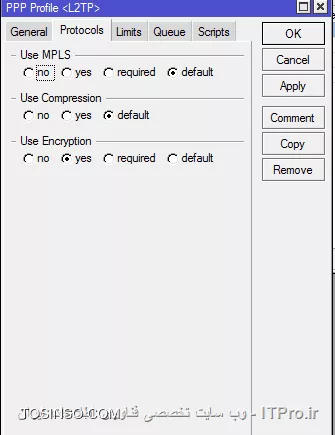 با سلام و خسته نباشید
من در یک شرکت برای اتصال Voip بین شعبات نیاز به ایجاد Connection L2tp با IPSec دارم و در mikrotik اونو راه اندازی کردم اما وقتی در گوشیم از بیرون شبکه به server address :ip public وارد کردم می خواهم وصل بشم امکان آن وجود ندارد
||https://tosinso.com/files/get/531f2a7d-e984-4651-9d99-6575e0a3b90a||
||https://tosinso.com/files/get/0e8242d1-c9c5-45df-9516-fb185265e361||
||https://tosinso.com/files/get/d7d62a90-3bc5-47a0-845c-5b049d375582||
||https://tosinso.com/files/get/04c90158-ae1b-4027-a491-9c03b76e02bb||
این تنظیماتیه که من انجام دادم