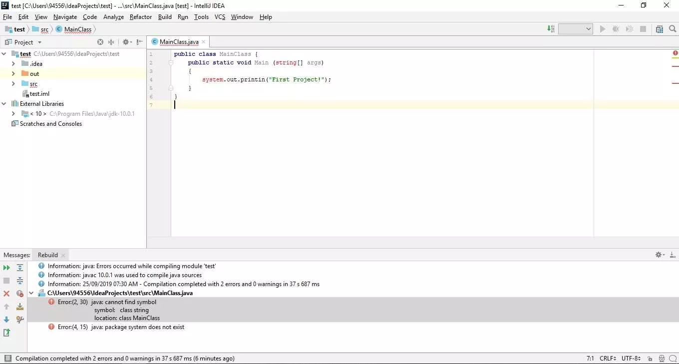 خطای کامپایل پروژه جاوا در intelliJ