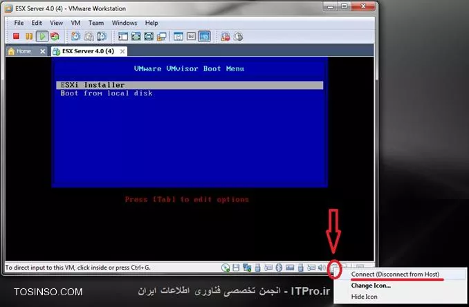 با سلام
منظور شما اینه که usb به کامپیوترتون وصل کردید ولی توی ویندوز اصلی نشون داده میشه؟
و میخوایید اون یو اس بی رو توی ویندوز vmware ببینید؟
سمت راست پایین vmware روی usb راست کلیک کنید و گزینه conncet رو بزنید
اینجوری usb از ویندوز اصلی تون خارج میشه و conncet میشه به سیستم عامل مجازیتون توی Vm
||http://network.tosinso.com/files/get/dade9f51-e741-4c33-8407-24140f5b42f5||