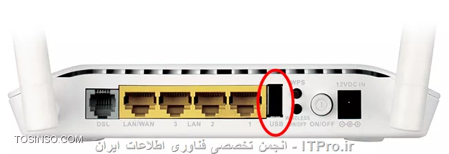 ||http://hardware.tosinso.com/files/get/ddd22992-4b40-47a6-986f-b7e4b1f14adf||

پورت USB

پورت USB روی یک مودم-روتر می‌تواند در بسیاری از مواقع کارآمدباشد
می‌توانید از هارد استرنال تمامی اطلاعات درون آن را برای چندین نفر به صورت همزمان به اشتراک بگذارید. 
دومین کاربرد این رابط USB این است که می‌توان به آن دانگل 3G متصل نمود. 
این روش برای مواقعی کاربرد دارد که اینترنت شما قطع شده یا به اتمام رسیده و شما به اینترنت نیاز دارید، در این حالت می‌توانید با اتصال یک دانگل 3G اینترنت سیم کارت خود را به صورت بی‌سیم پخش نمایید و از آن بهره ببرید. 
دیگر کاربرد رابط USB این است که با اتصال یک پرینتر به آن می‌توانید آن را به صورت بی‌سیم به اشتراک بگذارید و به راحتی و بدون نیاز به اتصال کابل به پرینتر و لپ‌تاپ خود، پرینت بگیرید.

پشنهاد:
مراجعه به سایت سازنده
||http://hardware.tosinso.com/files/get/0399b666-3ab7-4d30-a1dd-c53b7d4df987||

mydlink SharePort
mydlink lite
برنامه ای جهت به اشتراک گذاری و آپلود/ دانلود فایل ها ، عکس ها و موزیک ها و . . . بر روی ابر اختصاصی mydlink خود. تنها کافیست حافظه فلش USB خود را به روتر بی سیم دی-لینک دارای قابلیت mydlink shareport متصل کرده و به اطلاعات خود در هر زمان و از هر مکان دسترسی داشته باشید.