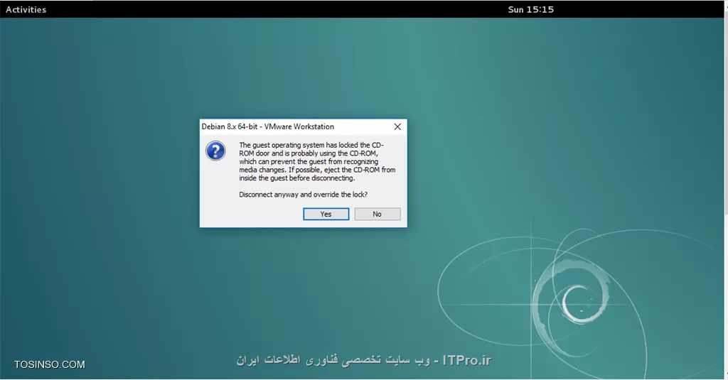 با سلام خدمت تمامی مهندسین itpro 
نمی دونم چرا موقع نصب vmware tools  پیغام زیر رو می ده که البته این مشکل فقط توی خانوده ی debian  اتفاق افتاده  ، و در سایر نسخه ها مشلی نداشتم 
||http://tosinso.com/files/get/de08e8d6-d74a-4f69-90d8-75aed030da3e||

The guest operating system has locked the CD-ROM door and is probably using the CD-ROM, which can prevent the guest from recognizing media changes. If possible, eject the CD-ROM from inside the guest before disconnecting.

وقتی هم به پوشه cdrom  میرم هیچ چیزی وجود ندارد.


ممنون می شم بگید مشکل از کجاست

