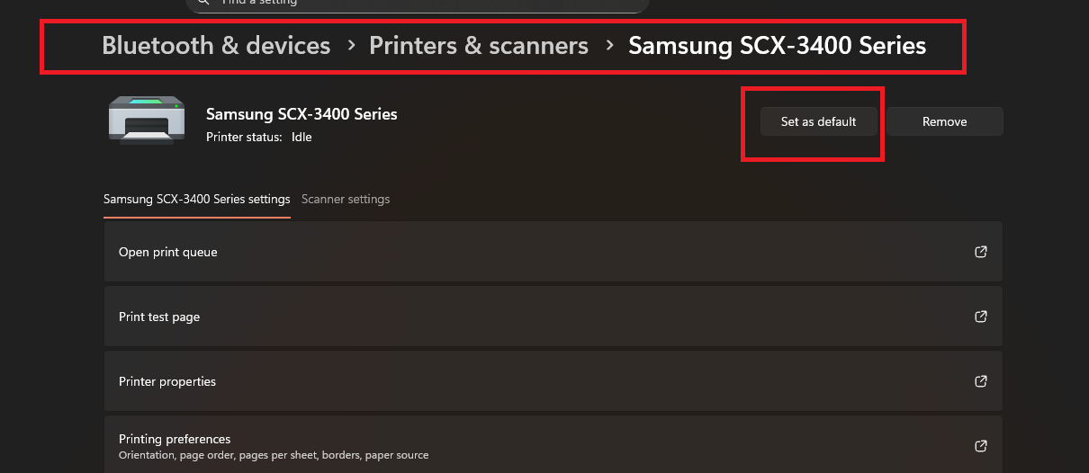 انتخاب پیش فرض پرینتر