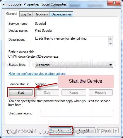 ||http://network.tosinso.com/files/get/bed6191f-7bff-4dd8-b8e9-6d0654db3c79||
||http://network.tosinso.com/files/get/ccc8ac21-553c-47b8-a8bb-5fd8d7e9d517||
!! ||http://network.tosinso.com/files/get/ffcfd060-9b14-436d-b2a2-961362240038||
||http://network.tosinso.com/files/get/d2a76377-ad99-41bd-95e6-496222dfe583||
||http://network.tosinso.com/files/get/43b09d5f-aab0-4908-81a7-2d0297dff4e4||
تمام Print Job رو از مسیر “c:\windows\system32\spool\PRINTERS” حذف کنید.
||http://network.tosinso.com/files/get/61dca4ff-98c1-4fe7-bbed-d3dd37cf12bb||
جالا سرویس Print Spooler رو Start کنید.
||http://network.tosinso.com/files/get/e1e11df6-ec06-420a-803c-b559e91c670b||
سپس سیستم رو مجددا راه اندازی کنید . با تشکر از خانم دلقندی