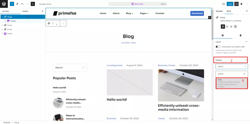 بخش های مختلف افزونه Sticky Menu