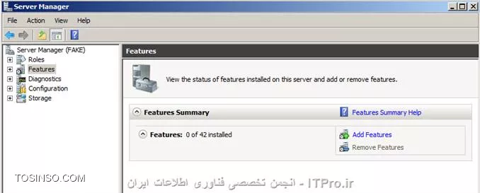 تصویر اول گزینه Add Features در تنظیمات سرور 2008