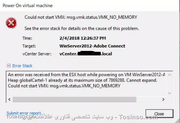 ببینید من به سرور لاگین هستم ( چه با vCenter چه با vsphere Client )
به ماشین ها نمی تونم با کنسول خودش متصل شم.
در ضمن برای اجرای ماشین ها یه esxi خاص این خطا هم پیش اومده:
<center>
||https://virtualization.tosinso.com/files/get/e34c6c63-3f37-4ac3-ae50-65d501ff5f53||
<center>