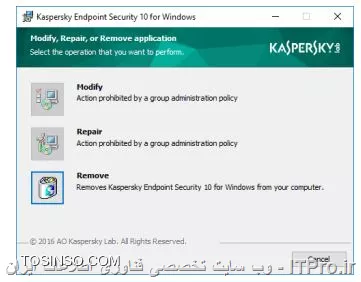 !! ساخت یک پسورد برای Kaspersky Endpoint Security 

- Security-Center 

1- داخل Workstations شده و روی تب Policies بروید 

2- انتخاب کنید KES 10 SP2 workstation policy 

3- روی لینک Configure policy کلیک کنید 

||کسپرسکی سرور 10 ::https://tosinso.com/files/get/950bf4b9-d0b8-4130-b325-3990b28fe95d||

4- سوییچ روی Application Settings انجام دهید 

||کسپرسکی سرور 10 احمد توسلی ::https://tosinso.com/files/get/47579529-dad2-4c2a-a203-6a072eb03365||

5- حالا برای فعال سازی password protection وارد بخش Settings و Password protection بزنید 

||https://tosinso.com/files/get/346b643b-cc9d-4106-9962-0002380c7f8c||

6- چک باکس  Enable password protection را انتخاب کنید 
||https://tosinso.com/files/get/09ee9879-85a6-4ee5-a26a-6bf6a88ab5f7||

7- یک نام مثلاً KLAdmin و پسورد root قرار دهید 

||https://tosinso.com/files/get/27c7786a-d149-403c-84bc-e25af8624a7f||

8- حالا گزینه های  Exit the application, Disable Kaspersky Security Center policy و Remove / modify / restore the application و روی ok کلیک کنید 

||https://tosinso.com/files/get/c86a555c-faa6-43b5-a3fb-567a9c425d5f||

9- روی OK کلیک کنید 

10- حالا منتظر میمانیم تا پالیسی اعمال شود 

11- روی Laptop بروید و روی KES راست کلیک و Exit را بزنید باید کادری مثله زیر باز شود :

||https://tosinso.com/files/get/29b55d80-57c5-4430-87ac-147bc171e032||

12- در Password check روی Cancel کلیک کنید 

13- حالا در سیستم عامل ویندوز وارد Programs and Features شوید 

14- انتخاب Kaspersky Endpoint Security 10 for Windows و روی Change کلیک کنید 

||https://tosinso.com/files/get/3f4869fc-297f-41a8-b281-74961226f19d||

15- برای حذف Kaspersky Endpoint Security روی Remove کلیک کنید 

||https://tosinso.com/files/get/e3adbf63-edc0-4fff-bbe8-cd73c610b7ab||

16- حالا NEXT را بزنید بدون اینکه کادر زیر را پر کنید :

||https://tosinso.com/files/get/17da529b-0873-48d6-af73-14012cc42791||

17- مشاهده می کنید که کسپرسکی بدون پسورد پاک نمی شود روی پیام زیر OK کنید :

||https://tosinso.com/files/get/ecb50443-cf27-4aa6-ba85-a81836096e9f||

18- ویزارد حذف را cancel کنید 


نویسنده : سید احمد توسلی
منبع : |جزیره امنیت اطلاعات و ارتباطات وب سایت توسینسو::https://tosinso.com/security|
هرگونه نشر و کپی برداری بدون ذکر منبع و نام نویسنده دارای اشکال اخلاقی است



