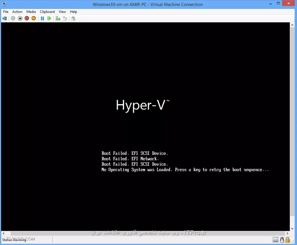 سلام دوستان.
من تو ویندوز 8.1 هاستم فیچر hyper -v رو نصب کردم.میخوام ویندوز 10 توش نصب کنم با سی دی نمیتونم بوتش کنم با فایل ایزو هم بوت نمیشه و در هر دو مورد ارور زیر رو میده:
||http://tosinso.com/files/get/e41a51c1-77d8-400a-b497-373575d610f2||
