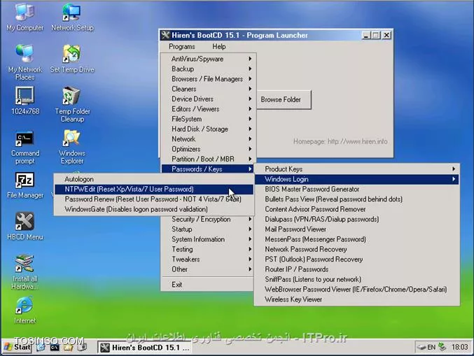 اگر قراره که با یه mini windows بالا بیاییم این همه اذیت کنیم خودمون رو خب چه کاریه!!!
با |Hirens’ Boot CD::http://network.tosinso.com/tools/2087/Hirens%E2%80%99-Boot-CD-%D8%B3%DB%8C-%D8%AF%DB%8C-Bootable-%D8%A8%D8%A7-%D8%A7%D8%A8%D8%B2%D8%A7%D8%B1%D9%87%D8%A7%DB%8C-%DA%A9%D8%A7%D8%B1%D8%A8%D8%B1%D8%AF%DB%8C| سی دی Bootable بوت میکنیم و بدون نیاز به miniwin فقط با چند کلیک پسوردمون رو برمیداریم
*این روش نه تنها بر روی XP بلکه بر روی ویستا به بعد هم عملی هست*
در محیط Dos بدون نیاز به ورود ویندوز
||http://network.tosinso.com/files/get/b338a030-1bf0-4fb8-a8ee-be2eca0e0470||
در محیط miniwindows 
||http://network.tosinso.com/files/get/e467454a-b6c6-43e1-be40-48135e24e87b||
