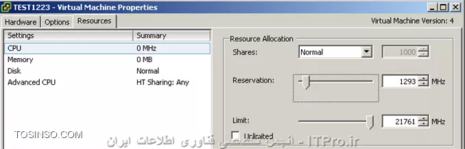 CPU Reservation در VM در FT