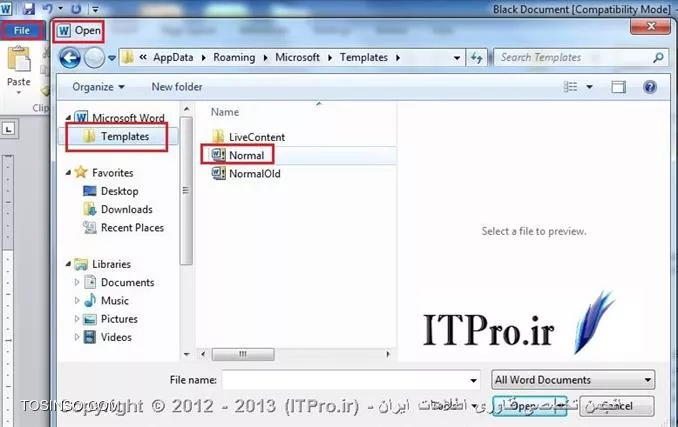 template  در Word 2007