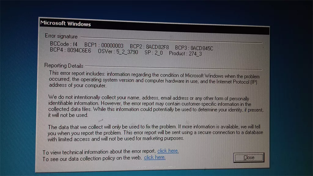 با سلام خدمت دوستان ITPRO
چند وقتي هست با error هايي كه در عكس مشاهده ميكنيد روبرو شدم دو سه روز ي بار روي سرور كه ي كيس كامپيوتر و ويندوز سرور2003نصب هست.
||https://tosinso.com/files/get/813c111a-7416-4b83-97ae-b565ec5942b5||
||https://tosinso.com/files/get/1a2f6d38-0129-44aa-9927-db545657078a||
||https://tosinso.com/files/get/e54e78e4-a0e9-4218-a08d-8655c17f1b7f||
||https://tosinso.com/files/get/aa9c29f7-15df-4cff-ace1-0e362dad07a4||

