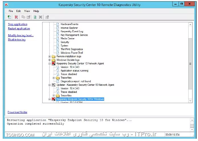 !! ایجاد لاگ های ردیابی یک کامپیوتر 
در این آزمایش قصد داریم تا با ابزار remote diagnostics utility که یکی از محصولات شرکت کسپرسکی است یک ردیابی به Kaspersky Endpoint Security ایجاد کنیم سپس لاگ ها را دانلود کنیم و در لاگی به نام Kaspersky Event Log and System آنها را بایگانی کنیم 

* ماشین های Security-Center

- Security-Center 

1- انتخاب کنید بخش Administration Console 

2- انتخاب کنید Managed devices\Workstations و روی تب Policies بروید 

||https://tosinso.com/files/get/fd08cf16-5d46-4b48-a607-9bf85e5aa1b8||

3- داخل پراپرتیز بخش KES 10 SP2 workstation policy شوید 

||https://tosinso.com/files/get/8d8a76c9-65e6-4f7a-8468-f37c87ce8f0f||

4- باز کنید Application Startup Control 

5- چک باکس Protection_Cryptomalware را بردارید و روی OK کلیک کنید 

6- صبر کنید تا پالیسی اعمال شود 

||https://tosinso.com/files/get/6efb2c92-f8f6-4b28-81a4-d9accd41a602||

7- بروید داخل نود Managed devices 

8- حالا PC1 را در اینجا پیدا کنید و یا در کادر جستجو آن را پیدا کنید 

9- حالا PC1 را بنویسید و بر روی Find now کلیک کنید 

||https://tosinso.com/files/get/8c1f2f67-6de9-4a62-a866-554537242f6c||

10- حالا مطمئن شوید که کامپیوتر PC1 مشاهده شود 

11- حالا روی آن راست کلیک کنید و بر روی Custom tools\Remote diagnostics 

||https://tosinso.com/files/get/7d442c4e-9742-4c78-8536-ca807efc2550||

12- در کادر Device نام کامپیوتر  PC1 را پیدا کنید 

13- روی Sign in کلیک کنید 

||https://tosinso.com/files/get/9e344141-1c70-4185-b29e-684d6d94d543||

14- حالا برای فعال سازی ردیابی بر روی Kaspersky Endpoint Security 10 for Windows 

15- بر روی لینک Enable tracing کلیک کنید 

||https://tosinso.com/files/get/84cba5a5-23c0-42c6-b3d0-cf9ff9f993f8||

16- حالا میزان ردیابی را روی 500 تنظیم کنید 

||https://tosinso.com/files/get/354e3917-afea-4e49-b332-4967f5e29032||

17- حالا برای ری استارت کردن Endpoint کسپرسکی بر روی لینک Restart application کلیک کنید 

||https://tosinso.com/files/get/ed04d363-ed06-4d24-884b-79ec04babf33||

18- حالا صبر کنید تا کسپرسکی Endpoint ری استارت شود و عبارت Operation completed successfully نمایان شود 

19- برای غیر فعال کردن ردیابی می توانید از گزینه Disable tracing استفاده کنید 

||https://tosinso.com/files/get/e613fa84-1230-43ab-9e10-aca7a8654ed0||

20- باز کنید Kaspersky Endpoint Security 10 for Windows/Trace files 

21- حالا بر روی لینک Download file کلیک کنید 

||https://tosinso.com/files/get/0e1300d3-d534-4628-9c8f-519bd97a3f0b||

22- دانلود ها در فولدر Trace files وارد می شود 

23- برای مشاهده اطلاعات دانلود شده System info 

24- کلیک کنید روی Load system information 

||https://tosinso.com/files/get/87a35b64-89c5-4f23-b90c-beae8c31dc08||

25- باز کنید Event log و ان را ذخیره کنید در Kaspersky Event Log و System log 

26- کلیک کنید روی لینک Download folder 

||https://tosinso.com/files/get/6f87e2b5-cc20-4d59-b552-3ef579e98b36||

27- حالا چک کنید که لاگ ها ایجاد شده باشد 

||https://tosinso.com/files/get/91e609a3-a014-4037-9017-3daebe2b2acd||

28- حالا diagnostics utility را ببندید 

29- مواظب باشید لاگ ها پاک نشود کلیک کنید بر روی No 

||https://tosinso.com/files/get/3b35a2f1-86a1-4e61-abad-6078f2fa1531||

40- باز کنید پراپرتیز KES 10 SP2 workstation policy 

41- باز کنید Application Startup Control 

42- فعال کنید رول Protection_Cryptomalware و روی OK کلیک کنید . 

||آموزش کسپرسکی سرور 10 احمد توسلی برای اولین بار در کشور ::https://tosinso.com/files/get/dd8b75cb-12f0-48f2-a00d-409a4d03e712||

نویسنده : سید احمد توسلی
منبع : |جزیره امنیت اطلاعات و ارتباطات وب سایت توسینسو::https://tosinso.com/security|
هرگونه نشر و کپی برداری بدون ذکر منبع و نام نویسنده دارای اشکال اخلاقی است