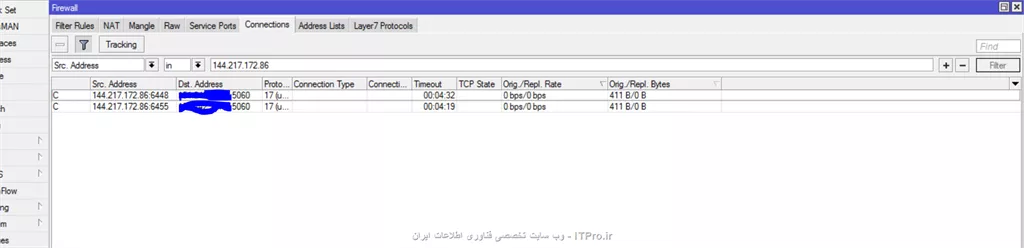 سلام ITPRO های عزیز
دوستان داشتم connection هارو روی میکروتیک نگاه میکردم که یه مورد توجه جلب کرد.
||https://tosinso.com/files/get/e646172e-f38f-48e0-b893-9839f8ebb5a8||
بعد کلا سرویس sip رو disbale کردم ولی هنوز این کانکشن هست.فعلا نمیخوان  ip رو drop کنم.میخوام ببینو دلیلش چیه
الان سوال اینه که با این که سرویس disble هست باز این کانکشن چرا بر قراره؟
و اصلا چرا همچین کانکشنی هست؟؟