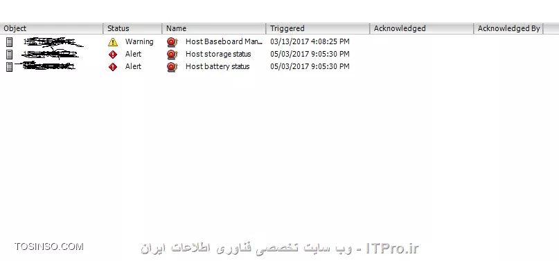 با سلام من دو تا سرور ESXi دارم که متوجه شدم یکی از آنها خطای host storage statue  و خطای host battery status را می دهد. چه کار باید بکنم و مشکل از کجاست؟||https://tosinso.com/files/get/e793b1e2-9c68-4c17-a420-ab1a503f449f||