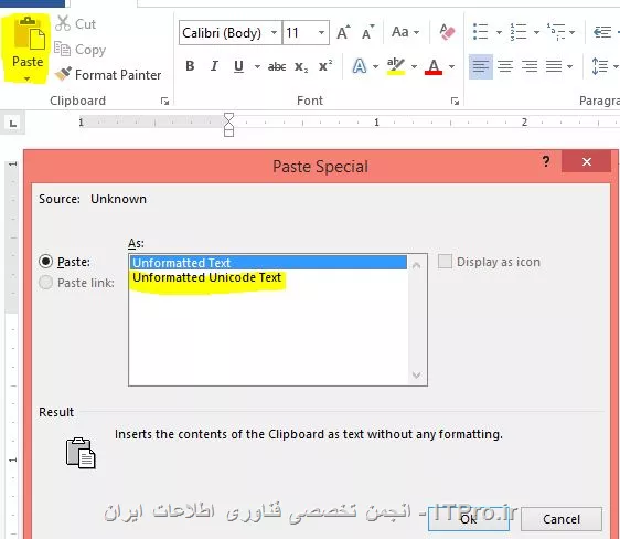سلام دوست عزیز، این مشکل به محل کپی (مبدا) متن و نحوه Paste کردن در Word  بستگی دارد و بیشتر در کپی متن از فایلهای PDF و انتقال آن در Word اتفاق می افتد:
روشی که میتوان جهت حل این مشکل استفاده کرد این است که جهت Paste کردن متن در Word همانند تصویر زیر گزینه Unformatted Text را انتخاب کنید و یا در صورتی که از وبسایتها کپی برداری می کنید گزینه دوم یعنی Unformatted Unicode Text را انتخاب کنید تا متن بدون هیچ گونه فرمت خاصی در Word درج گردد:
||http://network.tosinso.com/files/get/e7a57a61-4fe5-401b-9529-dce070054de5||
حال اگر باز هم بهمریختگی وجود داشت، مشکل از تنظیمات نرم افزار شما خواهد بود؛ و می بایست ابتدا کل متن را انتخاب نموده(Ctrl+A) سپس از قسمت Paragraph، اگر مطلبتان فارسی است، گزینه های Right To Left Text Direction و Align Right را انتخاب کنید، تا مشکلتان حل شود. 
مطالب ذکر شده در لینک زیر نیز می تواند مفید باشد:
|درهم ریختگی متون پس از Copy &Paste در Word::https://tosinso.com/questions/7352/%d8%af%d8%b1%d9%87%d9%85-%d8%b1%db%8c%d8%ae%d8%aa%da%af%db%8c-%d9%85%d8%aa%d9%88%d9%86-%d9%be%d8%b3-%d8%a7%d8%b2-Copy-and-Paste-%d8%af%d8%b1-Word|