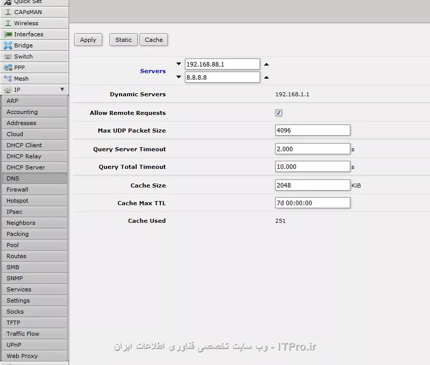 دیتای موبایل خاموشه
dns اول همون 192.168.88.1 
دومی رو از قسمت ip بعد dns باید برم 8.8.8.8 بذارم؟
||http://network.tosinso.com/files/get/e86fc9a4-460e-487a-9fd9-20eb6af42b0c||