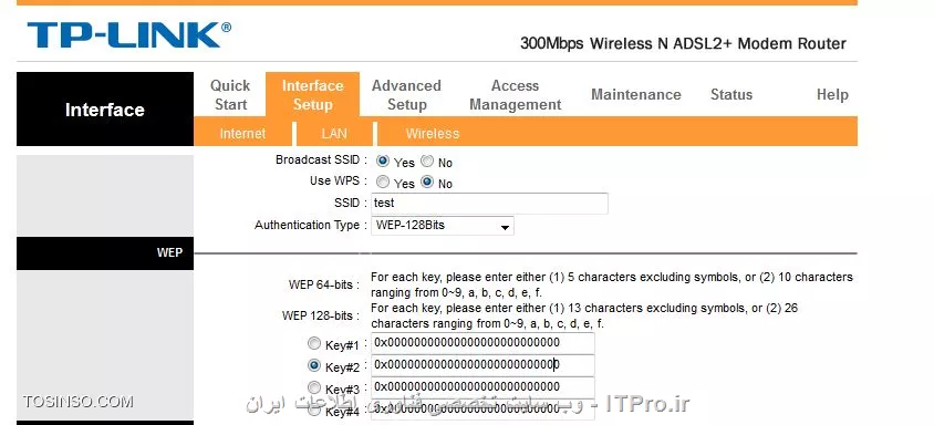 با سلام خدمت دوستان
من میخوام روی روترم یک رمز از نوع WEP بگذارم (البته برای آزمایش نه برای همیشه چون همون طور که میدونند دوستان امنیت WEP پایین است)
سوالم اینجایت که مودم من tp link 8961nd است 
تصویر زیر رو ببینید:
||http://tosinso.com/files/get/e991a7d4-eb84-4cd4-a389-79bb593c756a||

شما چهار تا کادر میبینید که باید رمز درون انها نوشته شود (رمز از نوع WEP 128 bit) 
حالا دو سوال:
1) اون عبارت 0* که در اول است یعنی چی؟
2) آیا باید در هر چهار کادر رمز رو یادداشت کرد؟با اون 0* ؟ حداقل و حداکثر تعداد رمز در الگوریتم WEP چندتا کارکتر است؟
ممنون و سپاس گذارم