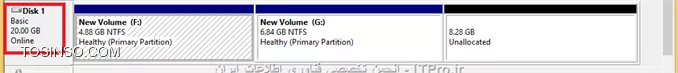 ضمن تشکر از دوستان عزیز
البته که جواب سوال شما همان برنامه هایی هست که دوستان معرفی میکنند در  disk management ویندوز و بر اصول و سیاست ویندوز نمیتونید کاری کنید مگر اینکه با نرم افزار های جانبی مثل ابزار هایی که دوستان معرفی کردن میتونید این کار رو انجام بدید ،  ولی جهت اطلاعات بیشتر شما و کاربران دیگر اضافه میکنم ،  شما در ویندوز زمانی میتونید از گزینه Expand استفاده کنید که دقیقاً بعد از اون پارتیشن فضای unallocated داشته باشید وگرنه نمیتونید این کار رو انجام بدید البته خود ویندوز میگه اگر میخوایی فضای درایوی رو اضافه یا Expand کنید که فضای Unallocated کمی با فاصله از اون درایو ایجاد شده(شبیه مثال شما البته بدون درایو ویندوز) باید اون پارتیشن به Dynamec تبدیل بشه یعنی از حالت Basic خارج میشه و دیگه نمیتونی Praymary داشته باشی و این موضوع در درایوی که ویندوز د اخلش باشه عملی نمیشه به تصاویر زیر دقت کنید
||http://icdl.tosinso.com/files/get/2f4e5a71-64df-4caa-820e-ff0485e4f15c||
تصویر بالا نشان میدهد درایو ویندوز در  Disk 0 قرار دارد و Disk به صورت basic قرار دارد
||http://icdl.tosinso.com/files/get/f3ed08ea-ed82-4878-a843-eee806756dce||
||http://icdl.tosinso.com/files/get/79f438e6-058a-4f9f-b571-00024d4df097||
تصاویر بالا نشان میدهد که درایو D را Shirink کرده و فضایی را به صورت unallocated در می آوریم
||http://icdl.tosinso.com/files/get/88047ae1-6731-403b-95a4-f8949fda5505||
تصویر بالا نشان میدهد  که ما نمیتوانیم درایو C را Expand کنیم
||http://icdl.tosinso.com/files/get/8b03462c-9b5b-4fb4-89c9-b3f2490b19cb||
ولی در درایو D که ما قبل Unallocated هست میتوان فضا را به D اضافه کرد (تصویر بالا)
--
اما در مورد DISK 1 که ویندوزی وجود ندارد در تصویر زیر میبینید که دیسک به صورت Bisic است و درایو F و G را داریم 
||http://icdl.tosinso.com/files/get/eb5e29fb-a73e-469e-ad3f-424d925f2dc8||
میخواهیم به درایو F فضای unallocated را اضافه کنیم و Expand را انجام دهیم
||http://icdl.tosinso.com/files/get/e07e16d1-1f59-4bc2-9e7a-ce5ce5eb5c66||
زمانی که Expand را میزنیم این پیغام ضاهر میشود که در این پیام میگوید برای اینکار حتماً باید دیسک به صورت dynamic در بیایید و ضمناً درایوی که Boot است نمیتوان Dynamic کرد و ...
||http://icdl.tosinso.com/files/get/228cc775-c9bf-455a-a051-99a378cfb7bd||
در تصویر فوق میبینید که پس از انتخاب Yes دیسک Dynamic شده و درایو F به این صورت اضافه میشود البته در disk managment شما درایو F را یکپارچه نمیبینید ولی در عمل اینصور نیست و درایو F حجمش زیاد شده و در My computer به صورت یک درایو با نام F نمایان میشود.
موفق باشید