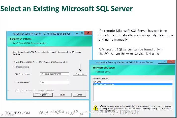 نصب SQL برای کسپراسکی سرور 