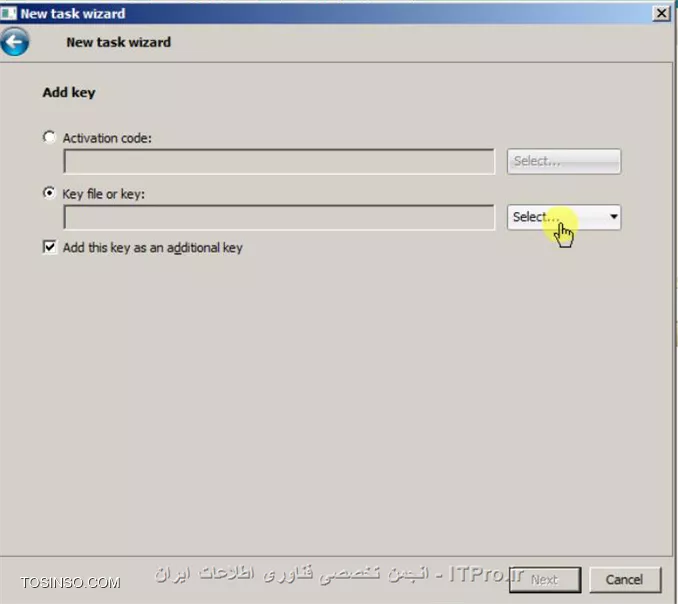 با سلام خدمت اساتید محترم و دوستان عزیز،در مطلب گذشته در مورد |طریقه نصب کنسول مدیریتی کسپرسکی::https://tosinso.com/articles/42652/%d8%a2%d9%85%d9%88%d8%b2%d8%b4-%d8%aa%d8%b5%d9%88%db%8c%d8%b1%db%8c-%d9%86%d8%b5%d8%a8-%da%a9%d9%86%d8%b3%d9%88%d9%84-%d9%85%d8%af%db%8c%d8%b1%db%8c%d8%aa%db%8c-%da%a9%d8%b3%d9%be%d8%b1%d8%b3%da%a9%db%8c-(Kaspersky)| آموزشش رو خدمتتون دادم و امروز میخوایم باهم روش های اضافه کردن لایسنس جدید رو به این کنسول مرور کنیم.در مطلب قبلی دوستان پرسیده بودند که این کنسول مدیریت به چه دردی میخوره که اگر با این مطالب همراه باشند در طول آموزش متوجه کارامدی این کنسول میشند ولی به طور اختصار خدمتتون ، عرض کنم که شما از طریق این کنسول و با ایجاد Task های مختلف میتونید از راه دور روی تمامی کلاینتاتون آنتی ویروس نصب کنید،اگر آلوده شدند متوجه بشید که کدوم دستگاه آلوده شده،پالیسی هایی نظیر بستن USBها اعمال کنید و... که در طول روزهای آتی به اونها میپردازیم. خوب میریم سراغ این آموزش:

*روش اول*

بعد از اجرای کنسول مدیریتی برای اضافه کردن لایسنس به قسمت Repositories رفته و به قسمت Keys بروید

||http://tosinso.com/files/get/aafc0a32-7597-4388-9bb8-a43f797f62fa||

در این مرحله شما برای اضافه کردن لایسنس در کنسول از 2 راه میتونید اقدام کنید که برای تنوع اول، راه دوم رو میریم.

خب در این قسمت Add Key رو انتخاب کنید

||http://tosinso.com/files/get/9be9c72b-370a-4cad-aed9-e56154ad914d||

سپس گزینه ی Load from key file رو انتخاب کنید

||http://tosinso.com/files/get/ef1ef067-26f6-4ef5-9531-04979fdffcc1||

در این قسمت باید لایسنس رو معرفی کنید،پس Select رو انتخاب کنید

||http://tosinso.com/files/get/0850993a-8fc6-4ae7-beb0-7cd8c584577f||

در صفحه ای که باز میشه مسیر لایسنس رو پیدا کنید و یکی از لایسنس هاتون رو انتخاب کنید

*توجه*
در پوشه ی لایسنس شما 2 عدد لایسنس باید داشته باشید که یکی مخصوص فعال کردن امکانات کنسول و دیگری مخصوص کلاینتها و سرور هاست.

معمولا لایسنس اول مربوط به کنسول و لایسنس دوم مخصوص کلاینتها و سرورها میشه.

||http://tosinso.com/files/get/02b9f223-5522-4404-8952-45b58e3a16d3||

بعد از اینکه لایسنس رو انتخاب کردین،مطمئن بشید که گزینه ی Automatically deploy key to managed computers رو فعال کرده باشین و بعد Next رو انتخاب کنید

||http://tosinso.com/files/get/69f3ad10-4994-4c49-bea7-d75d16c07357||

دیگه کار تمومه و Finish رو انتخاب کنید

||http://tosinso.com/files/get/517d44af-dd28-425a-aff3-48c5a0594162||


*روش دوم*

خب قرار شد که دوم،روش اول رو بگیم

مثل روش اول بعد از اجرا کردن کنسول به قسمت Repositories برید و به قسمت Keys برید و Add key رو انتخاب کنید

||http://tosinso.com/files/get/83224c8b-39c4-48b3-97f3-df7b66027e23||

در این صفحه گزینه ی Enter activation code رو انتخاب کنید

||http://tosinso.com/files/get/321795ea-feb5-4a06-92ac-9fdafd9bb3ce||

تو این قسمت باید کد لایسنس رو بدست بیارید،پس به فولدر لایسنستون برید و فایل Activation code رو که به صورت txt هست رو اجرا کنید

||http://tosinso.com/files/get/008ee9e3-3fa8-4a0d-ac82-647a845cf700||

تو صفحه ای که باز میشه کد لایسنس رو کپی کنید

||http://tosinso.com/files/get/f5062a42-ec91-43ea-a5a0-dd1ad28e55e5||

حالا کد کپی شده رو تو این قسمت paste کنید و از فعال بودن Automatically deploy... هم مطمئن باشید و Next رو انتخاب کنید

||http://tosinso.com/files/get/541d74fc-9d9e-4669-8068-b274c8945cde||

تو این قسمت باید سرورتون به اینترنت وصل باشه تا فایل لایسنس دریافت بشه .بعد از اینکه این مرحله تموم شد Next رو انتخاب کنید

||http://tosinso.com/files/get/eb5c472c-df48-4700-8c5e-bbea83ab0159||

خوب این روش هم به اتمام رسید و Finish رو انتخاب کنید

||http://tosinso.com/files/get/517d44af-dd28-425a-aff3-48c5a0594162||


*روش سوم*


خب امیدوارم که خسته نشده باشید

این روش یکم پیشرفته تر از 2 روش قبلی هست که با هم میریم جلو و بررسیش میکنیم

خب در مرحله ی اول به قسمت Managed computers برید و از سمت راست Tasks رو انتخاب کنید و روی Create a task کلیک کنید

||http://tosinso.com/files/get/ee34c446-f78e-4211-b187-d39b2ff02669||

تو این قسمت اسم Task لایسنس رو تعیین کنید و Next رو بزنید

||http://tosinso.com/files/get/a5e3fbd5-8a48-447c-bdf6-358dcfc64b74||

در اینجا ورژن آنتی ویروس مورد نظرتون رو انتخاب کنید و گزینه ی Add key رو انتخاب کنید و Next رو بزنید

||http://tosinso.com/files/get/3df52119-00c3-4f09-a4f2-671746256904||

تو این مرحله باز هم میتونید از 2 حالت برای معرفی لایسنس استفاده کنید که Activation code و Key file هستند که در صورتی که فایل لایسنس رو روی سیستم دارید(قبلا add کردیم باهم دیگه)

حالت دوم رو انتخاب میکنیم و Select رو انتخاب میکنیم

||http://tosinso.com/files/get/eba27bb5-4721-464b-8687-bb552bff0610||

در اینجا هم 2 حالت میتونید استفاده کنید.یا فایل رو از یه محل بخصوص معرفی کنید یا فایل لایسنس رو اگه قبلا تو کنسول وارد کردین و الان میخوایم Task اون رو بسازیم انتخاب میکنیم

||http://tosinso.com/files/get/d087774c-b77b-492c-8475-fe8cb60f655a||

اگه گزینه ی Key from kaspersky security center رو انتخاب کرده باشید این صفحه براتون نشون داده میشه که با انتخاب اون و OK کردن،لایسنس به Task اعمال میشه

||http://tosinso.com/files/get/33356a25-f23d-4ec8-a358-bb1865ce5cde||

اگر هم که Key file from folder رو انتخاب کرده باشید باید لایسنس رو از آدرس مربوطه انتخاب کنید

||http://tosinso.com/files/get/a909108a-0b8d-4e1d-83a7-6687cdf5c006||

حالا الان میبینید که لایسنس وارد شده و اضافه شده به Task و شما عزیزان کافیه که Next رو بزنید

||http://tosinso.com/files/get/2cb01fc2-ff8a-432d-b54d-9c01d3dac5ea||

تو این قسمت باید زمان اجرا شدن Task رو تعیین کنید و تنظیمات رو ترجیحا به همین شکل انجام بدبد و Next رو انتخاب کنید

||http://tosinso.com/files/get/a0c3f38f-50bb-4d05-a9c7-44d3e6fdc067||

دیگه این روش هم به اتمام رسیده و اگه گزینه ی Run task after wizard complete رو بزنید،Task شروع به کار میکنه

||http://tosinso.com/files/get/b9028f83-2e3b-4dc7-9c2e-68b89efe43de||

*روش چهارم*

این روش برای اضافه کردن اون لایسنسی هست که گفتم مخصوص کنسول مدیریتی هست

تو صفحه اصلی روی Administration Server رایت کلیک کنید و Properties بگیرید

||http://tosinso.com/files/get/4fdec48b-cacc-4188-9eb6-c4b0888229cf||

به قسمت Keys برید و از سمت راست Modify رو انتخاب کنید

||http://tosinso.com/files/get/0ee15f7c-6eec-4381-8047-12526c03c96a||

اگه قبلا لایسنس رو تو قسمت Repositories کنسول وارد کرده باشیم میتونیم تو این قسمت اونو انتخاب کنیم در صورتی که غیر از این بود Add رو بزنید

||http://tosinso.com/files/get/49f49a39-fa96-4101-8375-216f1b6a9e54||

این قسمت رو هم که 3 بار با هم مرور کردیم،پس گزینه ی Load from key file رو انتخاب کنید

||http://tosinso.com/files/get/2ca6a6f5-2238-4989-9c4a-1433f5cef5a0||

سپس Select رو انتخاب کنید

||http://tosinso.com/files/get/80912524-f803-4171-988a-1484e8f1d23e||

لایسنس مورد نظرتون رو انتخاب کنید

||http://tosinso.com/files/get/7790c174-7557-4b4b-b7e1-8a2cac163322||

حالا Next رو انتخاب کنید

||http://tosinso.com/files/get/7aef1844-be8f-4402-a687-8776712eee3c||

خب لایسنس شما با موفقیت add شده و میتونید finish رو بزنید

||http://tosinso.com/files/get/6b33c823-cead-4b27-8f44-600f7a29989a||

حالا الان میبینید که تو قسمت Keys لایسنس شما نشون داده میشه و کافیه که OK کنید

||http://tosinso.com/files/get/c66e6050-e221-4d65-8aaa-35e81954f2dc||

در آخر هم ازتون خواسته میشه که برای اعمال تغییرات یک بار کنسول رو ببندید و باز کنید

||http://tosinso.com/files/get/5d8aa72c-f203-45b1-bb74-c8b5d32caf19||

خوب دوستان عزیز 4 روش اضافه کردن لایسنس رو به کنسول مدیریت با هم مرور کردیم که امیدوارم مفید واقع شده باشه براتون و خسته نشده باشید

انشالله به زودی آموزش های دیگه ای از قابلیت های این کنسول رو براتون آماده میکنم.

نویسنده : مهدی عسکری
منبع : |جزیره امنیت اطلاعات و ارتباطات وب سایت توسینسو::https://tosinso.com/security|
هرگونه نشر و کپی برداری بدون ذکر منبع و نام نویسنده دارای اشکال اخلاقی است