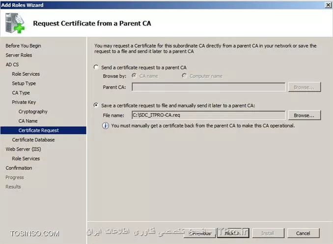 ذخیره درخواست Certificate  با پسوند .req