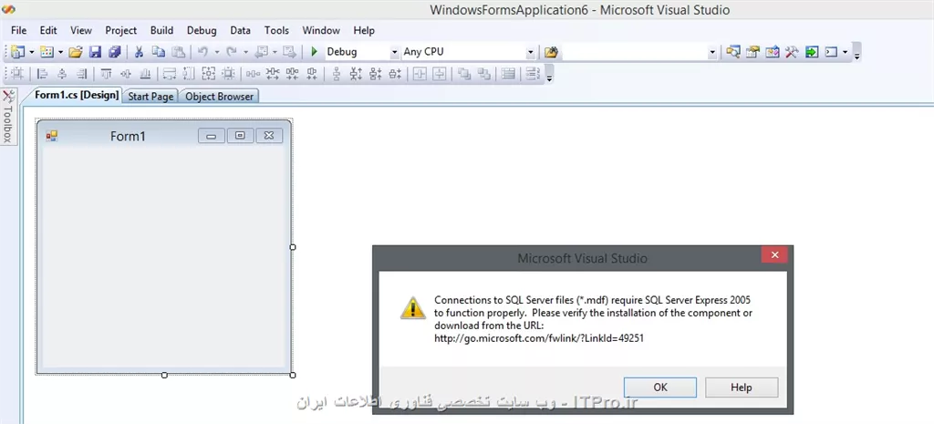 سلام..تو مقاله پایگاه داده Sql Server در سی شارپ (بخش دوم) تمام مراحل رو به ترتیب طی کردم...ولی وقتی روی serviece based databaseکلیک میکنم با همچین ارورری مواجه میشم 
ممنون میشم کمکم کنید 
||http://tosinso.com/files/get/ebe995b3-532c-4d7f-8bef-8c26b12972d9||
