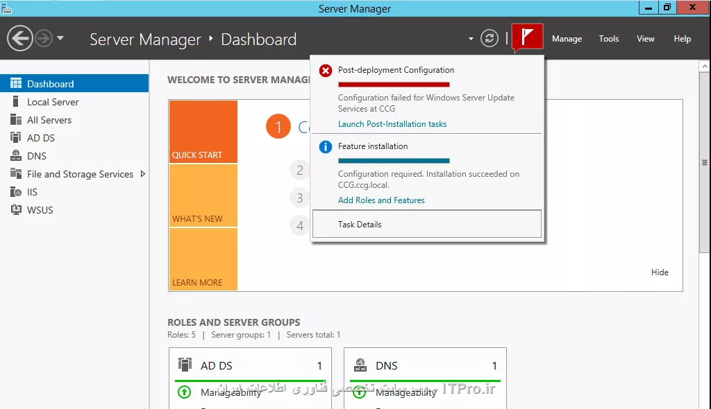 سلام دوستان عزیز
من میخواستم WSUS رو در سرور دامین کنترلر  DC نصب کنم چند بار سعی کردم نمیدانم مشکل از کجاست تمام گذینه ها و نیازهای wsus را به دقت انجام میدهم
اما در آخر این مشکل واسم درمیاد توی این عکس نشان میدهد ای ای اس و دبلیو ساس نصب شده اند اما وقتی روی Post-Deployment کلیک میکنم با این خطا مواجه میشم
دیتابیس sql ندارم از گذینه های پیشفرض استفاده کردم مقالات اساتید محترم این وبسایت را مشاهده کردم وبسایتهای مختلفو دیدم راه حلشو پیدا نکردم
در Logfile این ارور ها مشاهده میشن . در ویندوز سرور 2008 مشکلی در نصب دبلیو ساس در دامین کنترلر نداشتم 

Error	WsusService.14	CatalogSyncAgent.GetQueuedSubscriptionWithRetry	DB error when trying to get 1st sync job. Will retry (counter=1) in 60 seconds. Error: System.Data.SqlClient.SqlException (0x80131904): Transaction (Process ID 52) was deadlocked on lock resources with another process and has been chosen as the deadlock victim. Rerun the transaction.


ارور دوم

Error	w3wp.10	SusEventDispatcher.DispatchManagerDatabasePollingThreadProc	SusEventDispatcher got exception while polling database. Polling will continue: Excpetion details: System.Data.SqlClient.SqlException (0x80131904): SHUTDOWN is in progress.||https://tosinso.com/files/get/ec768a36-b171-4c83-8918-9cc742474b3c||
