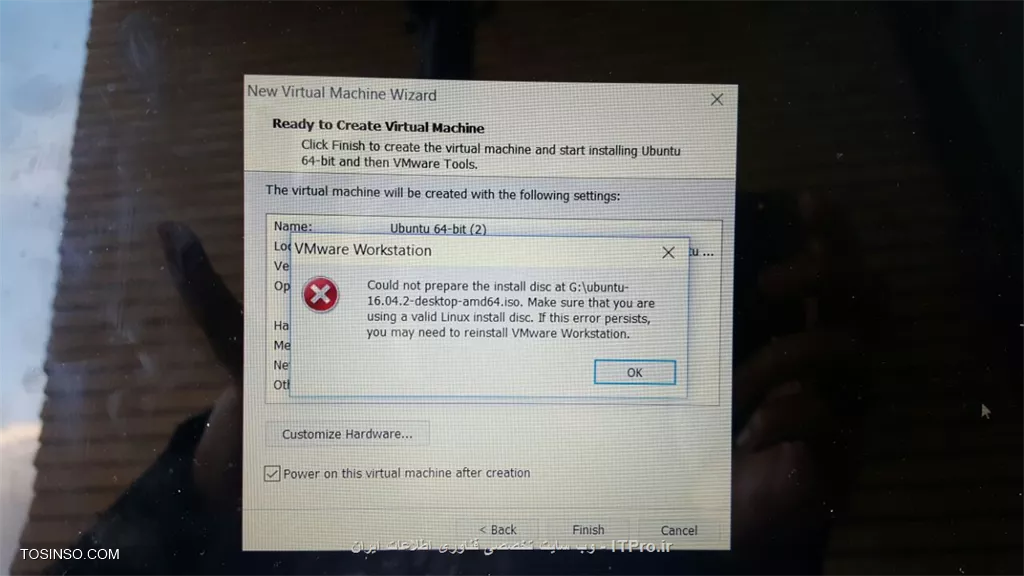 سلام دوستان،
برای استفاده از لینوکس اقدام به نصب مجازی این سیستم عامل بر روی vmware داشتم ولی با این دو error مواجه شدم. لطفا اگر تجربه مشابهی داشتید یا راهکار برای حل این موضوع راهنمایی کنید.
بسیار ممنون از مطالب خوبتون و تیم فعال شما.
||https://tosinso.com/files/get/ecaa9fd4-af71-4521-918a-7597c7f92f9e||
||https://tosinso.com/files/get/54fc1d89-f84b-45b2-974f-1fc8c4c3f2b6||
ضمنا نسخه ایمیج ابونتو 16 از سایت ابونتو دانلود شده تست