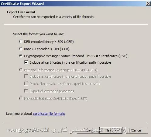 کپی کردن Certificate از سرور با پسوند p7b