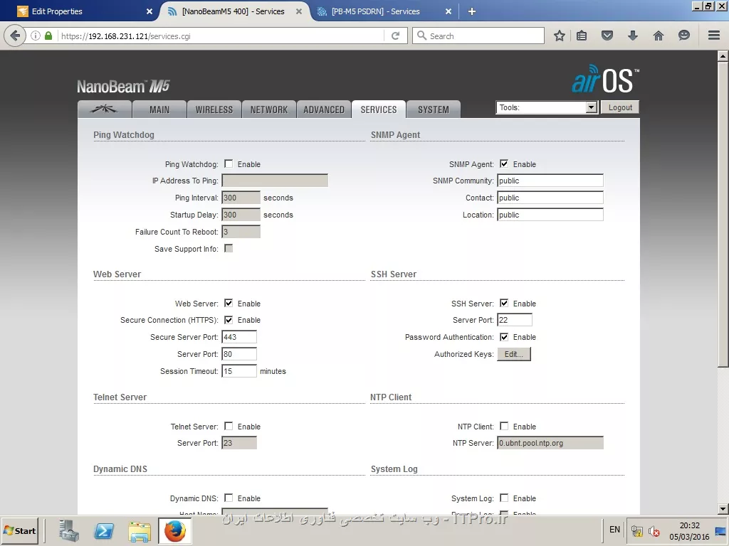 با سلام 
من نسخه Solarwinds Network Performance Monitor (NPM) 11.5.2-Full رو روی سرور 2008R2 نصب کردم . مشکل من از ونجایی هستش که نمی تونم SNMP دستگاه خودم رو که NanoBeam M5  هستش رو به سولاروینش معرفی کنم همش پیغام خطای Test Failed بهم می ده در صورتی که با ICMP مشکلی ندارم . 

||http://tosinso.com/files/get/04a5d30f-a5b2-4e85-b27a-22d672cd9618||

||http://tosinso.com/files/get/eeef450a-b2df-415c-affb-3d72b71d5b19||

