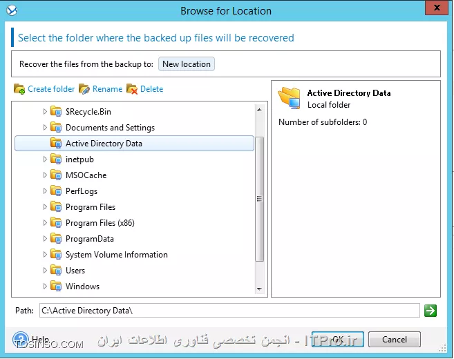 در این قسمت توضیح می دهیم چگونه از متد Single-pass backup استفاده کنیم تا در مواقع اضطراری بتوان داده ها یا کل سرور Active Directory را ریکاوری کرد.single-pass backup چیست؟ single-pass backup یا application-aware backup  یک نوع Disk-Level Backup هستش که شامل اطلاعات metadata سرویس AD می باشد. که اطلاعات مربوط به Active Directory را بوسیله سرویس VSS مایکروسافت Backup گیری می کند. بوسیله single-pass backup شما می توانید اطلاعات مربوط به AD  را ریستور کنید بدون نیاز به ریکاوری کردن کل سرور AD.

* نکته: Single-pass backup برای ماشین های که SQL Server, SharePoint Server and Active Directory را اجرا می کنند مورد استفاده قرار می گیرد.
* نکته: Single-pass backup برای Exchange Server استفاده نمی شود.
* نکته: برای استفاده از Single-pass backup شما باید Agent for Active Directory را بر روی سرور Active Directory نصب کنید.

!! Install Agent for Active Directory 
--
Agent for Active Directory می تواند بر روی OSهای زیر نصب شود:
||http://tosinso.com/files/get/c62bc273-8485-43d1-b888-9e8cd645950b||
نکته: اگر قبلا Agent for Windows را بر روی AD نصب کرده باشید. با نصب Agent for Active Directory این Agent بصورت Add-On به Agent for Windows اضافه خواهد شد.
نکته: Agent for Active Directory را نمی توان بصورت remote نصب کرد.
برای نصب Agent for Active Directory ستاپ Acronis را بر روی AD اجرا کنید و در پنجره زیر:
||http://tosinso.com/files/get/ea981b4d-f97a-41a3-82c8-3c802777cad7||
گذینه بالا را انتخاب کنید. و تا اخر Wizard را پیش برید و این agent را نصب کنید.

!! Active Directory Backup
--
بعد از انجام تنظیمات بالا نوبت به Backup گیری از AD می رسد. برای اینکار یک Backup Task ایجاد می کنیم.
در قسمت What to Backup پارتیشنهای که داده های Active Directory را نگه داری می کند را انتخاب می کنیم. 
اگر می خواهید Active Directory را در مواقعی که کلا از بین رفته Recovery کنید کل Volume ها یا کل دیسک را انتخاب کنید.
||http://tosinso.com/files/get/b4373db3-5c15-4f89-babd-5e600e4ec51d||
در قسمت بعدی باید محل ذخیره سازی فایلهای Backup را مشخص کنیم. همچنین باید Single-pass backup را فعال کنیم.
||http://tosinso.com/files/get/d0854a9c-6fd7-4c55-80f3-38f3ddac5441||
و زمانبندی Backup گیری را بصورت زیر تنظیم می کنم:
||http://tosinso.com/files/get/1be5b18e-476c-43e7-a956-c37157dd9ad1||
اگر آموزشهای قبلی را دنبال کرده اید تنظیمات بالا نیازی به توضیح نداره.
||http://tosinso.com/files/get/c66df829-6d7e-4f88-a627-80196561d0b7||
در قسمت Plan Parameters شما باید مطمئن شوید تنظیمات VSS بصورت زیر ست شده باشد:
||http://tosinso.com/files/get/b7617346-6f49-429a-baa5-e70368f7e344||
همچنین باید یک Credentialsی انتخاب کنید که عضو گروه Local Administrators سرور Active Directory باشد. که بصورت پیش فرض  قسمت  Plan's Credentials بر روی Acronis Services ست شده که از Credentials کاربری که Acronis Services را اجرا کرده استفاده می کند. این Credentials برای اجرای این Task استفاده میشه.
||http://tosinso.com/files/get/5d9c031f-311f-495b-b553-addcb22bd160||
بعد از انجام تنظیمات بالا OK کنید.
بعد از گذشتن زمانی که تعیین کرده اید Backup Task اجرا می شود.

!! Active Directory Recovery
--
ما به دو روش می توانیم AD را ریکاوری کنیم. در مرحله اول باید مشخص کرد که آیا کل سرور AD صدمه دیده یا اطلاعات آن؟؟؟؟
فرضا کل AD صدمه دیده و نمی تواند Boot کند که باز هم ریکاوری کردن AD بستگی به آن دارد که در ساختار غیر از این DC، DCهای دیگری وجود دارد یا نه؟؟؟
مثلا اگر یکی از DCها به کل نابود شد می توان با استفاده از متد |Restoring a Domain Controller Through Reinstallation::https://technet.microsoft.com/en-us/library/cc816620(v=ws.10).aspx| استفاده کنید و DC معیوب را به مدار برگردونید.
ولی اگر یک DC در ساختار دارید به راحتی می توانید بوسیله Bootable Media آنرا بوت کنید و Backup را ریستور کنید. (در آموزش های قبلی این روش را آموزش دادم)
||http://tosinso.com/files/get/f9a74a87-4a14-4c4e-a5bd-dbd37491eccc||
||http://tosinso.com/files/get/84cb3a77-1490-457c-a4f3-fb243b54c764||
||http://tosinso.com/files/get/3977222e-69f3-43db-bdd3-e70e76d810f0||
ولی اگر داده های خود Active Directory صدمه دیده باشد مثلا پوشه SYSVOL یا دیتابیس آن خراب شده است. باز هم ریکاوری کردن AD بستگی به این داره که در دومین چند DC وجود دارد؟؟؟ 
اگر بیش از یک DC در دومین وجود داشته باشد به دو روش می توانید AD را ریکاور کنید:
<ltr>
# Re-promoting the domain controller
# Single-pass backup
<ltr>
شما خیلی راحت می توانید از روش |Re-promoting the domain controller::http://www.tomshardware.com/faq/id-1946870/promote-windows-server-2012-domain-controller-part-prerequisites.html| استفاده کنید و اجازه بدید که AD بوسیله Replication خود را ریکاوری کند.
نکته: در این روش حواستون به رولهای FMSO باشه.
یا می توان از روش دوم استفاده کرد.
یک Recovery Task ایجاد کنید و اطلاعات زیر را انتخاب کنید:
||http://tosinso.com/files/get/f2a5c17d-4116-4fc1-8046-6a1d41ddd301||
و لینک زیر را انتخاب کنید:
||http://tosinso.com/files/get/ff1d0823-6f10-4b1f-b54f-ed9561570a16||
باید مسیری برای Extract کردن اطلاعات بر روی سرور AD انتخاب کنید:
||http://tosinso.com/files/get/ef95ed3d-6c2d-4194-87bc-1e9c67b56dc2||
و در آخر OK کنید.
||http://tosinso.com/files/get/d348d180-2dc7-4051-8108-13036a125814||
اطلاعات بر روی AD ریستور شد. قدم بعدی باید این اطلاعات را Replace کنیم. برای اینکار به محیط Directory Services Restore mode لاگین کنید. 
بعد از وارد کردن پسورد DSRM Account فایلهای Extract شده را به محل اصلی Paste کنید:
||http://tosinso.com/files/get/82a9061e-7776-48b9-a6ec-e32ca2540467||
برای جلو گیری از USN Rollback حتما از VSS خود مایکروسافت استفاده کنید. حدالامکان Backupی را انتخاب کنید که کمترین فاصله زمانی بعد از وقوع Failure را داشته باشد. Backupی که ریستور می کنید نباید قدیمی تر از tombstone life باشد. و بقیه پارامترها که همه از آن اطلاع دارند.
نکته: Acronis برای ریستور کردن ایتم های AD بصورت انفرادی از ابزار Ntdsutil استفاده می کنه. 
Acronis کلا برای اینکار سه روش داره:
||http://tosinso.com/files/get/69494182-96b8-43e6-a21e-7d94d2cf19cd||
توی منابع Acronis هر چی گشتم متدی غیر از متدهای بالا برای Restoring Accidentally Delete Information پیدا نکردم. اگر اینطور باشه واقعا Acronis Backup Advanced قابل مقایسه با Symantec Backup Exec نیست.... در تصویر زیر اطلاعاتی که Backup Exec میتواند بصورت انفرادی ریستور کند را مشاهده می کنید.
||http://tosinso.com/files/get/bdcaf015-2b40-404a-91ec-b5270ede8455||
در پایان این سلسله های آموزشی باید عرض کنم که Acronis قابلیتهای زیادی دیگری هم دارد که وقت نشد همه آنها را در این سری آموزش توضیح و آموزش بدم. 
شما می توانید با Acronis از Exchange, SharePoint, SQL و hypervisorهای همچون VMware and Hyper-V بکاپ بگیرید و در Bad Event آنها را ریکاور کنید. 
در لینک زیر می توانید به تمام E-Book های شرکت Acronis که برای محصولات خود ایجاد کرده دسترسی داشته باشید. 
<c#>
http://www.acronis.com/en-us/support/documentation/
<c#>

موفق پیروز باشید.

نویسنده: احمد جهلولی 
منبع: |جزیره راهکارهای ذخیره سازی اطلاعات وب سایت توسینسو ::https://tosinso.com/virtualization|
نشر و کپی برداری، صرفاً با ذکر نام نویسنده و منبع مجاز می باشد. 