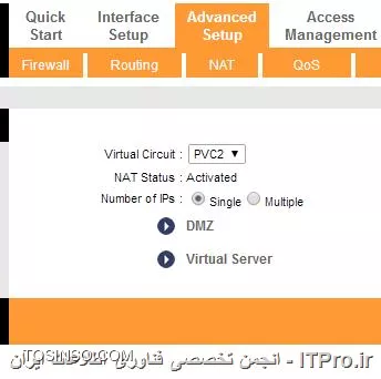 سلام تو فسمت virtual circuit پی وی سی ای که روش اینترنت داری رو انتخاب کن شکلی مثل زیر برات ظاهر میشه که بعدش میتونی dmz رو انتخاب کنی .
||http://network.tosinso.com/files/get/f02c34c3-ef57-48a1-a4d7-f45e8ae39d86||