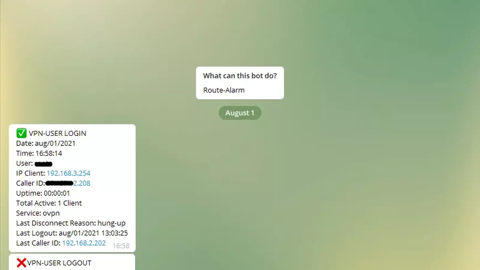 مانیتورینگ کاربران میکروتیک در زمان اتصال و قطع اتصال توسط تلگرام