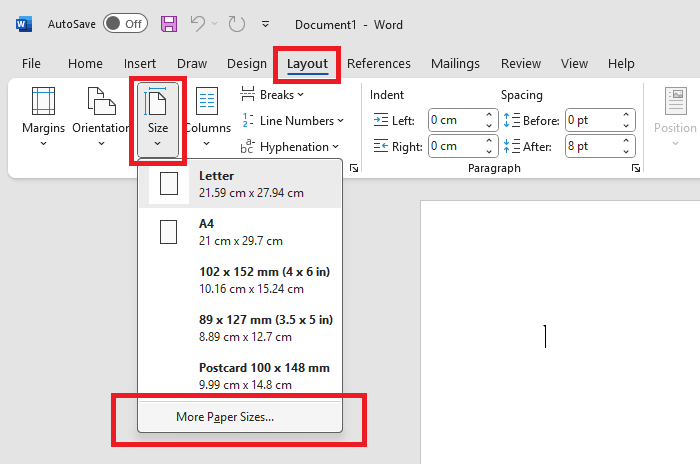 تنظیم کاغذ در ورد