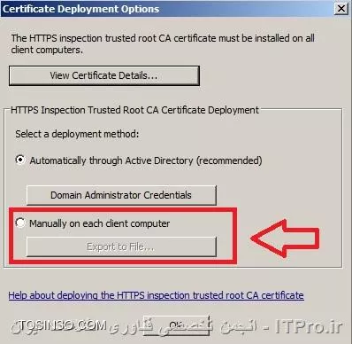 تصویر هفتم : خروجی گرفتن از Certificate مربوط به TMG برای استفاده در HTTPS Inspection