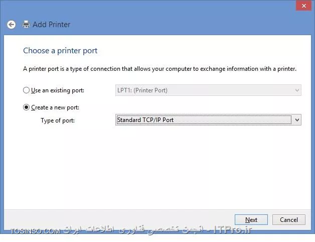 سعی کنید پرینتر رو در حالت Local Printer اضافه کنید و نه Network Printer.
1. گزینه Add a local printer رو انتخاب کنین.
2. مطابق تصویر زیر، 2 گزینه مشاهده می کنین که می بایست گزینه Create a new port رو انتخاب کنین. سپس گزینه Standard TCP/IP Port رو انتخاب کنین.

||http://network.tosinso.com/files/get/f1d45475-27da-48d7-b4c2-b118d6454996||
3. حالا در قسمت Hostname or IP Address، عدد IP پرینتر رو وارد کنید (البته در صورتی که پرینتر شما با IP فعالیت می کنه)

||http://network.tosinso.com/files/get/92b885fe-9716-4f4a-bb36-bfe7bf8b916f||
4. سپس در مرحله بعد، بعد از اینکه پرینتر شما شناسایی شد، محل Driver پرینتر مورد نظر رو تعیین کنین تا پرینتر نصب بشه.

در صورتی که طبق توضیحات شما، پرینتر روی کامپیوتر دیگری Share شده، ابتدا فایل Driver پرینتر رو Extract کنین. به این صورت که با نرم افزاری مثل WinRAR فایل Exe اون Driver برای ویندوز 7 رو باز کنین که تعدادی فایل دیگه به شما خروجی میده. حالا پس از انتخاب Add a Network, Wireless or Bluetooth Perinter قسمت Select a shared printer by name رو انتخاب کنید. آدرس کامپیوتری که پرینتر روی ان Share شده رو وارد کنین. در مرحله بعد که مرحله نصب Driver هستش، آدرس فایل های Extract شده Driver رو بدین.
در انتها این نکته رو هم در نظر بگیرین که پرینترهای قدیمی ممکن هستش که روی Windows 7 نصب نشن، و یا نصب بشن و کار نکنن.