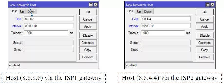 enable netwatch host on mikrotik