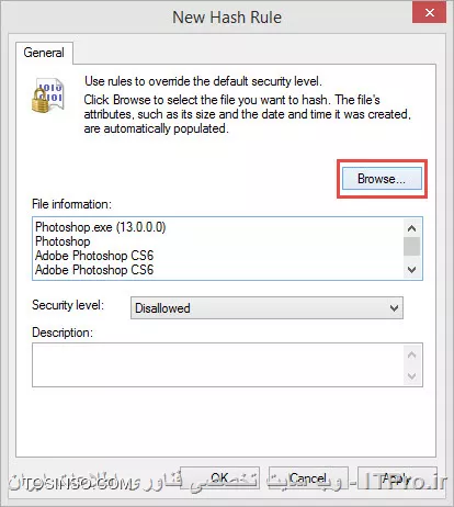 در آموزش امروز به بررسی دو قابلیت دیگر در ویندوز 8 به نام های AppLocker و نیز Software Restriction Policies خواهیم پرداخت. این دو قابلیت هایی هستند که می توان به واسطه آنها برنامه یا برنامه های خاصی را بر روی کامپیوتر مسدود کرد تا افراد بدون اجازه ادمین نتوانند برنامه یا برنامه های خاصی را باز کرده و با آن کار کنند. به عنوان نمونه فرض کنید برنامه ای حسابداری بر روی کامپیوتر شرکت یا منزل داشته که نمی خواهید دیگران با باز کردن آن به اطلاعات یا تراکنش های مالی تان دسترسی یابند یا از آن ها مطلع شوند. پس در چنین سناریویی این دو قابلیت در مسدود سازی برنامه ها به کارتان خواهد آمد. ابتدا به معرفی و نیز کار با AppLocker می پردازیم. 

!! *مسدود کردن اپلیکیشن های Windows App*
همان گونه که در جلسات پیش نیز اشاره شد، می دانیم که Windows App نام قابلیت جدیدی در ویندوز 8  می باشد که از آن برای اجرای برنامه ها بر روی پلتفرم های ویندوز و موبایل استفاده می گردد (آموزش کار با |Windows App::https://tosinso.com/articles/40530/%d8%a2%d9%85%d9%88%d8%b2%d8%b4-%d8%b1%d8%a7%db%8c%da%af%d8%a7%d9%86-%d9%88%db%8c%d9%86%d8%af%d9%88%d8%b2-8-%d8%a8%d9%87-%d8%b5%d9%88%d8%b1%d8%aa-%da%af%d8%a7%d9%85-%d8%a8%d9%87-%da%af%d8%a7%d9%85|). حال تصور کنید به عنوان ادمین شبکه یا حتی فردی که مالک کامپیوتر می باشیم، به هر دلیل دوست نداریم افراد بتوانند Windows Appها را اجرا و با آن کار کنند. یعنی قصد داریم تا سیاست هایی را بر روی کلاینت اعمال کرده تا افراد قادر به دسترسی به App Store مایکروسافت نباشند و نیز نتوانند بدون اجازه App بر روی سیستم شان نصب کنند. از این روی می توانیم از AppLocker در ویندوز 8 کمک بگیریم. بدین منظور مراحل زیر را به ترنیب دنبال نمایید:

1. ابتدا وارد گروپ پالیسی شوید (آموزش کار با گروپ پالیسی در |این لینک::https://tosinso.com/articles/40530/%d8%a2%d9%85%d9%88%d8%b2%d8%b4-%d8%b1%d8%a7%db%8c%da%af%d8%a7%d9%86-%d9%88%db%8c%d9%86%d8%af%d9%88%d8%b2-8-%d8%a8%d9%87-%d8%b5%d9%88%d8%b1%d8%aa-%da%af%d8%a7%d9%85-%d8%a8%d9%87-%da%af%d8%a7%d9%85|)
2. به مسیر زیر رفته و App Store را خاموش نمایید
<left>
User Configuration
   Administrative Templates
      Windows Components
         Store
            Turn off the Store application=Enable
<left>
<center>
||http://tosinso.com/files/get/1058ae53-d822-4815-af0d-7381ef814b4e||
<center>
3. پس از انجام مراحل بالا و خاموش کردن App Store ، برای این که تغییرات را به سرعت مشاهده نماییم می توانیم از فرمان gpupdate استفاده کنید و یا یک بار سیستم تان را ریستارت نمایید.
حال که کلیه مراحل بالا را انجام دادید، برای مطمئن شدن از نتیجه کارمان با رفتن به نوار استارت و کلیک بر روی Windows Store آن را تست می نماییم.
<center>
||http://tosinso.com/files/get/244a6ca9-1805-4095-855b-5efd45854de9||
<center>
و آن گونه که در شکل بالا نیز مشاهده می کنید، با خطای Windows Store isn’t available on this PC روبرو می شویم که بیانگر اعمال شدن تغییرات می باشد. در نتیجه از این پس افرادی که بخواهند به App Store دسترسی پیدا کنند با خطا مواجه می گردند.

!! *مسدود کردن اجرای برنامه ها*
مبحث دوم این آموزش در مورد مسدود سازی نرم افزارها بر روی کامپیوتر است. یعنی به عنوان کسی که مالک کامپیوتر هستیم، قصد داریم تا تدابیری را اتخاذ نماییم تا افراد نتوانند برنامه های خاصی (مثلا فتوشاپ) را بر روی کامپیوتر اجرا و با آن کار کنند. در نتیجه با هم مراحل زیر را گام به گام پیش خواهیم رفت.
بدین منظور ابتدا گروپ پالیسی را باز کرده و به مسیر می رویم:
<left>
Computer Configuration
    Windows Settings
        Security Settings
            Software Restriction Policies
                Additional Rules
<left>
پس از رفتن به مسیر فوق، با راست کلیک بر روی فولدر Additional Rule، و انتخاب گزینه New Hash Rule یا New Path Rule و سپس زدن دکمه Browse، آدرس فایل اجرایی برنامه ای که قصد مسدود سازی آن را داریم وارد می کنیم، که در این مثال مسیر فایل .Exe فتوشاپ می باشد. پس با انتخاب فایل اجرایی مربوطه و در نهایت انتخاب گزینه Disallow از منوی کشویی، مراحل را به اتمام خواهیم رساند.گفتنی ست که افراد می توانند از موارد دیگر نیز در این قسمت (Certificate Rule, Network Zone Rule) استفاده نماییم، اما به لحاظ امنیتی مدل Hash Rule از دیگر روش ها امن تر می باشد.
<center>
||http://tosinso.com/files/get/75893bb5-4358-4ea2-a18b-c04dd79f643a||
||http://tosinso.com/files/get/f35294b0-44bc-46b1-a469-7962eb1653ac||
<center>
حال که همه مراحل با موفقیت به پایان رسید، وقت آن رسیده است تا با اجرای فرمان gpupdate و یا ریستارت کردن کامپیوتر کار را به سرانجام برسانیم. 
<center>
||http://tosinso.com/files/get/1d202f7d-9757-4f33-a4aa-bb5146ed2e43||
<center>
اکنون برای دیدن موفقیت آمیز بودن نتیجه کار، کافی ست تا برنامه فتوشاپ را اجرا کنیم و از نتیجه کارمان مطمئن گردیم. پس با دابل کلیک بر روی آیکون فتوشاپ بر روی دسکتاپ آن را اجرا کرده و آن گونه که در تصویر زیر نیز مشاهده می کنید با خطای عدم دسترسی مواجه می گردیم.
<center>
||http://tosinso.com/files/get/8fd529f4-9013-4c7c-8a0f-e031dc7ded2d||
<center>
<left>
شادی روز افزون برای یکایک دوستان IT PRO
<left>

نویسنده : اسحاق احمدپور
منبع :| جزیره سرویس های شبکه مایکروسافت وب سایت توسینسو::https://tosinso.com/microsoft|
هرگونه نشر و کپی برداری بدون ذکر منبع و نام نویسنده دارای اشکال اخلاقی است